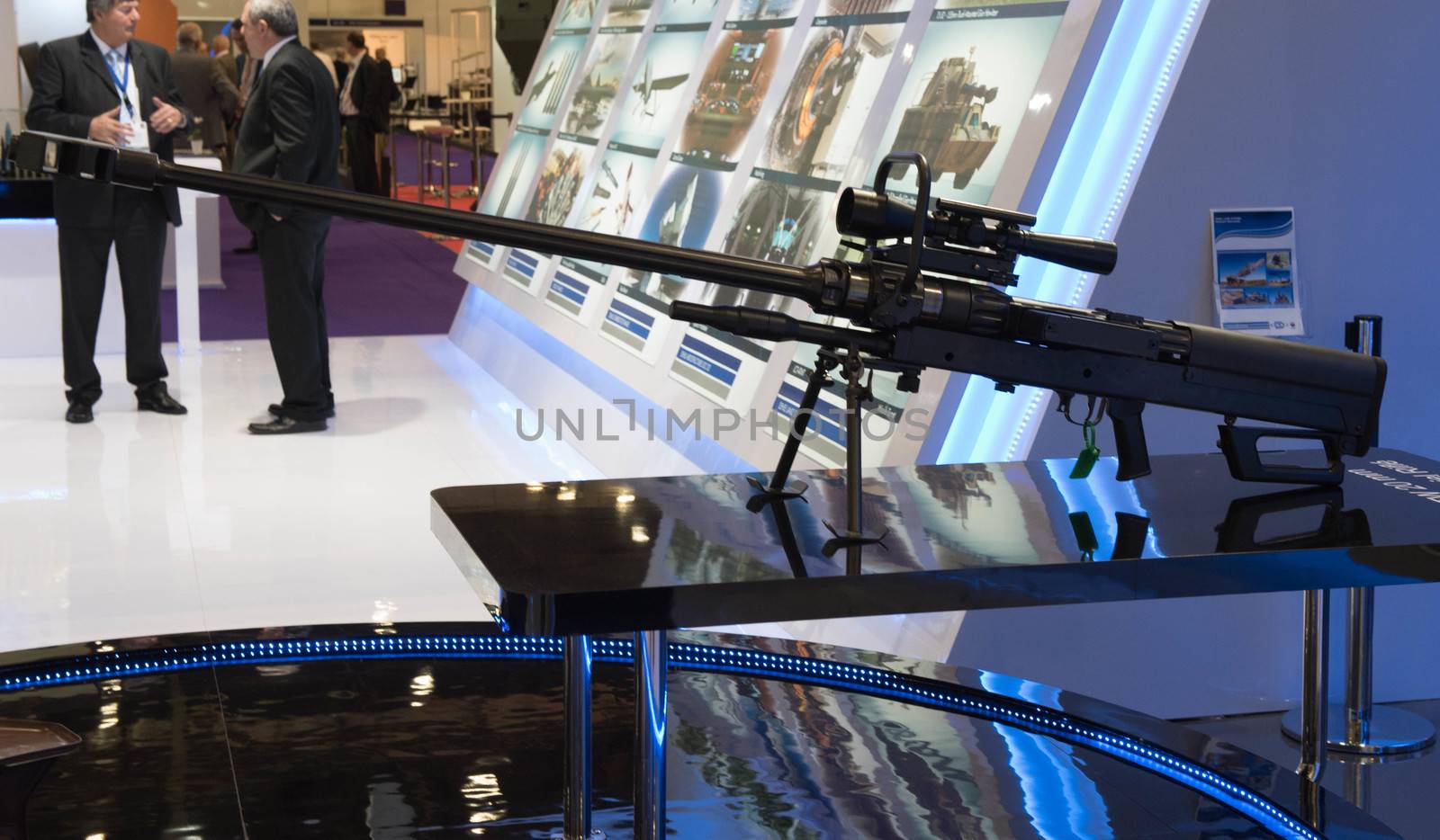 UNITED KINGDOM, London: Sniper rifle	The Defence and Security International Exhibition (DSEI) began in London on September 15, 2015 despite a week of direct action protests by peace campaigners.  	The arms fair has seen over 30,000 people descend on London to see the 1,500 exhibitors who are displaying weapons of war from pistols and rifles up to tanks, assault helicopters and warships.  	Protesters attempted to block the main road into the exhibition, claiming that such an event strengthened the UK's ties to human rights abuses. 