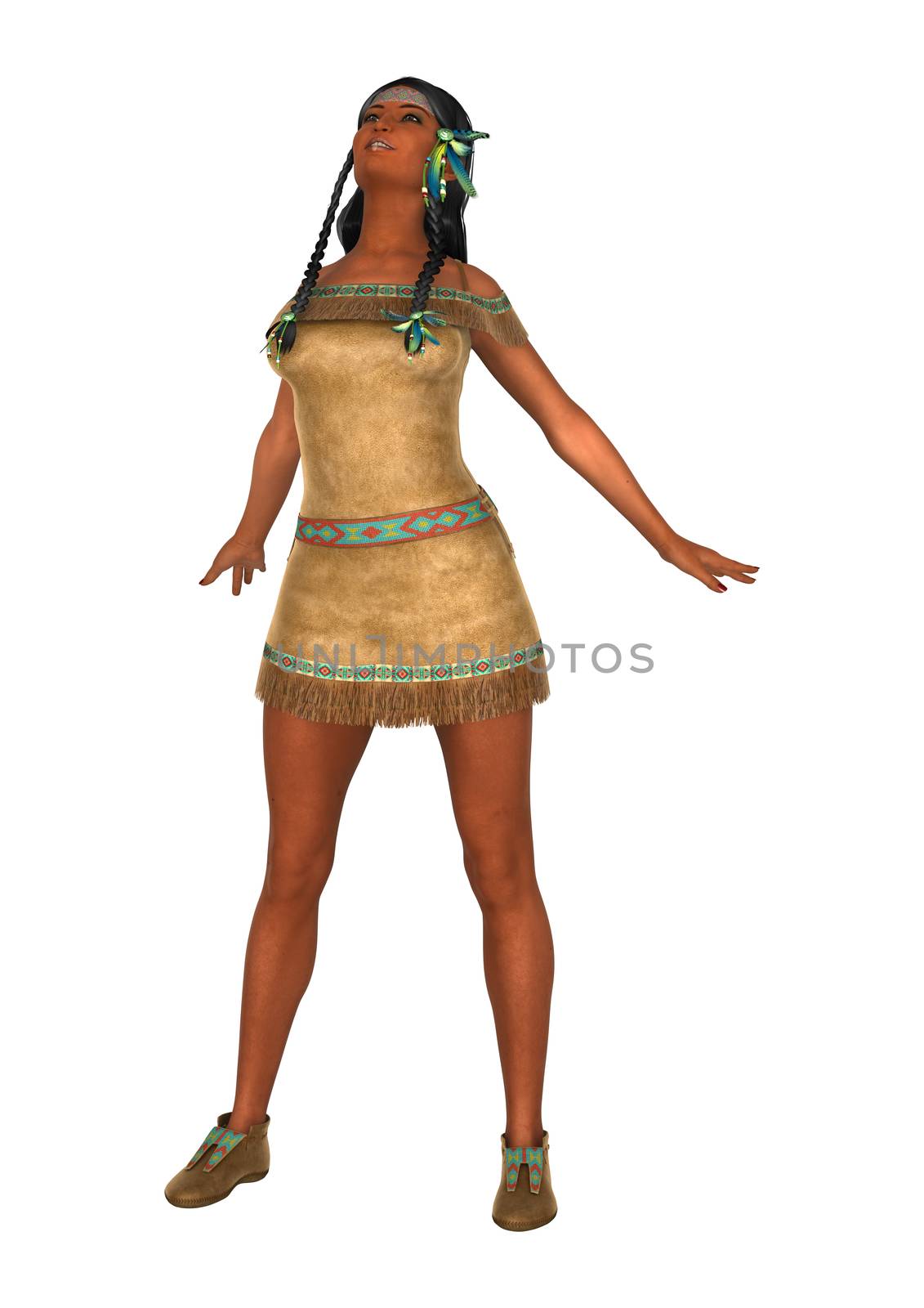 3D digital render of a native American woman isolated on white background