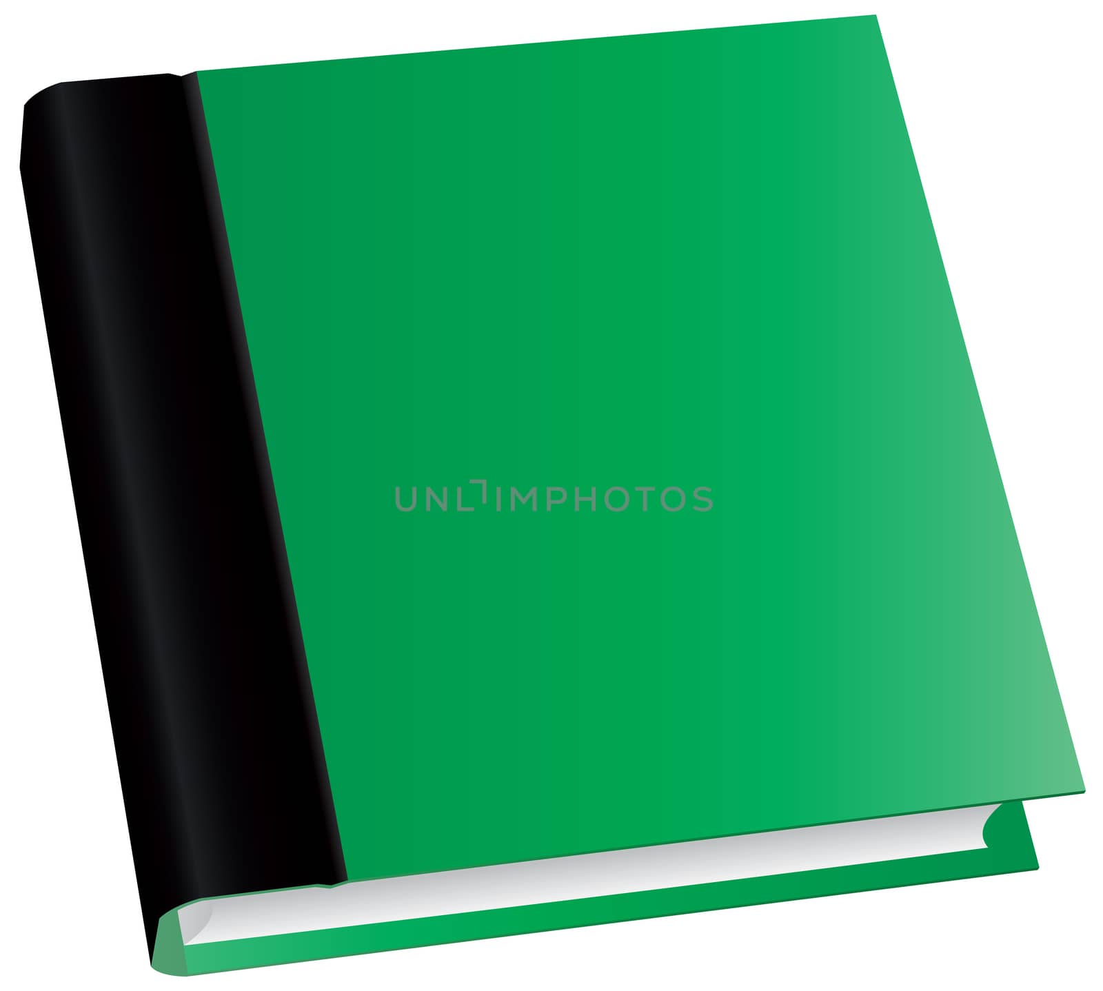 Illustration of classic green book in front view isolated on white background.