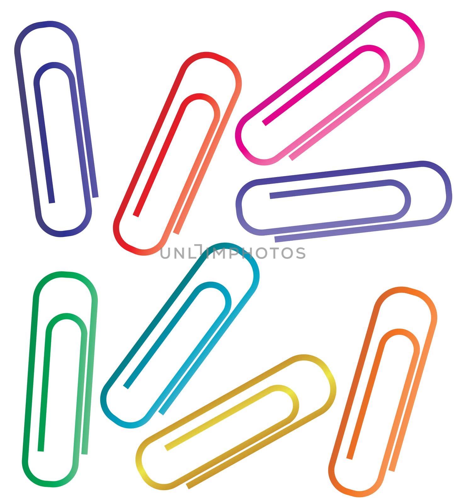 Colorful paper clips set isolated on white background.