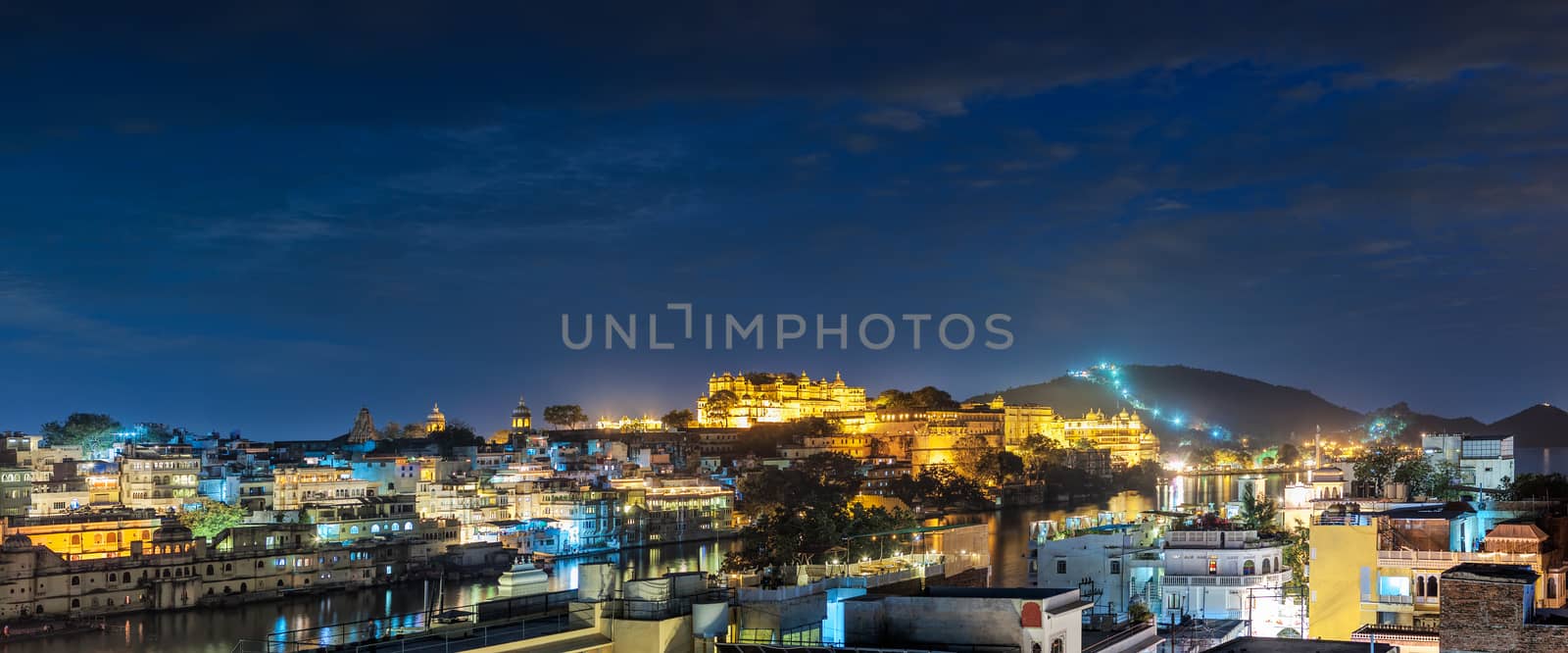 Udaipur, evening view of the city and City Palace complex. Udaip by vladimir_sklyarov
