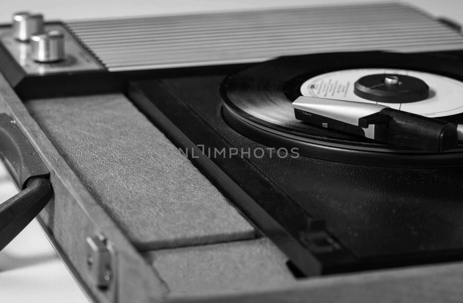 a nice view of older record player.(Black and White version)