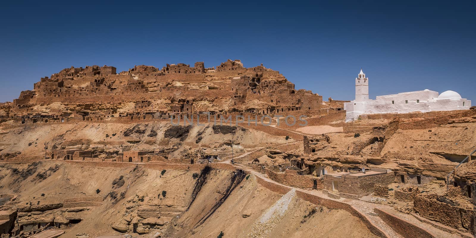 Chenini village inside a tunis desert a view of a beautiful Mosque