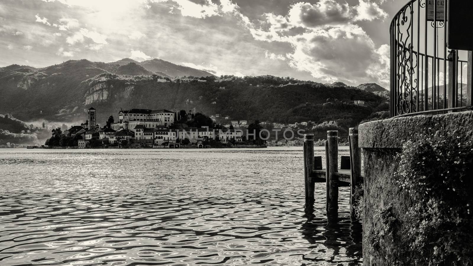 a nice view of San Giulio island Black and white.