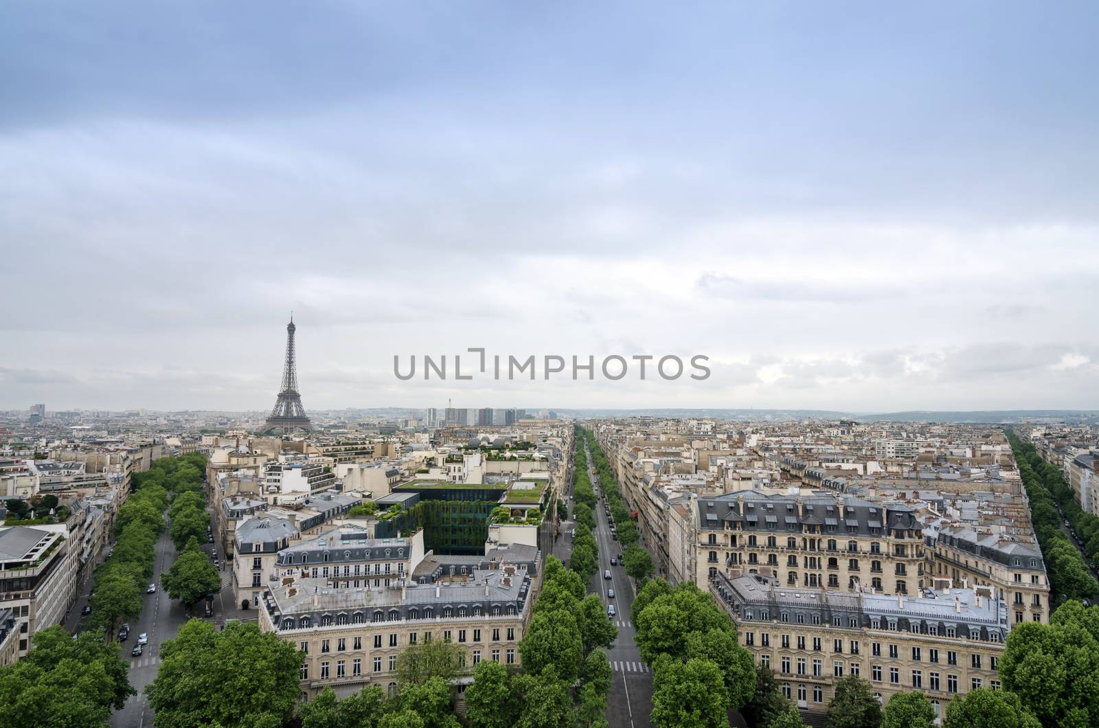 Paris skyline view from the Arc de Triomphe in Paris, France
