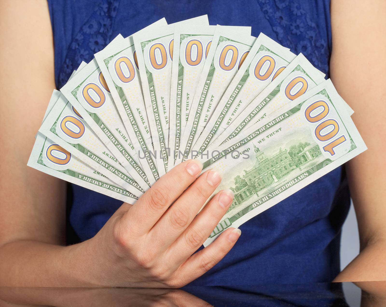 Woman Holding New 100 US Dollar Bills by courtyardpix