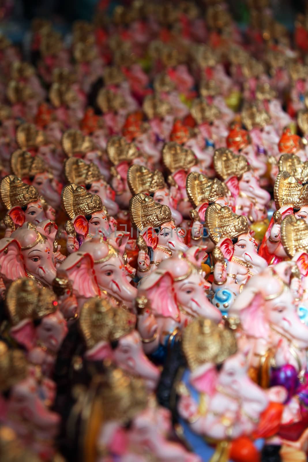 Hundreds of Ganesha idols for sale in a shop in India, on occasion of Ganesh festival