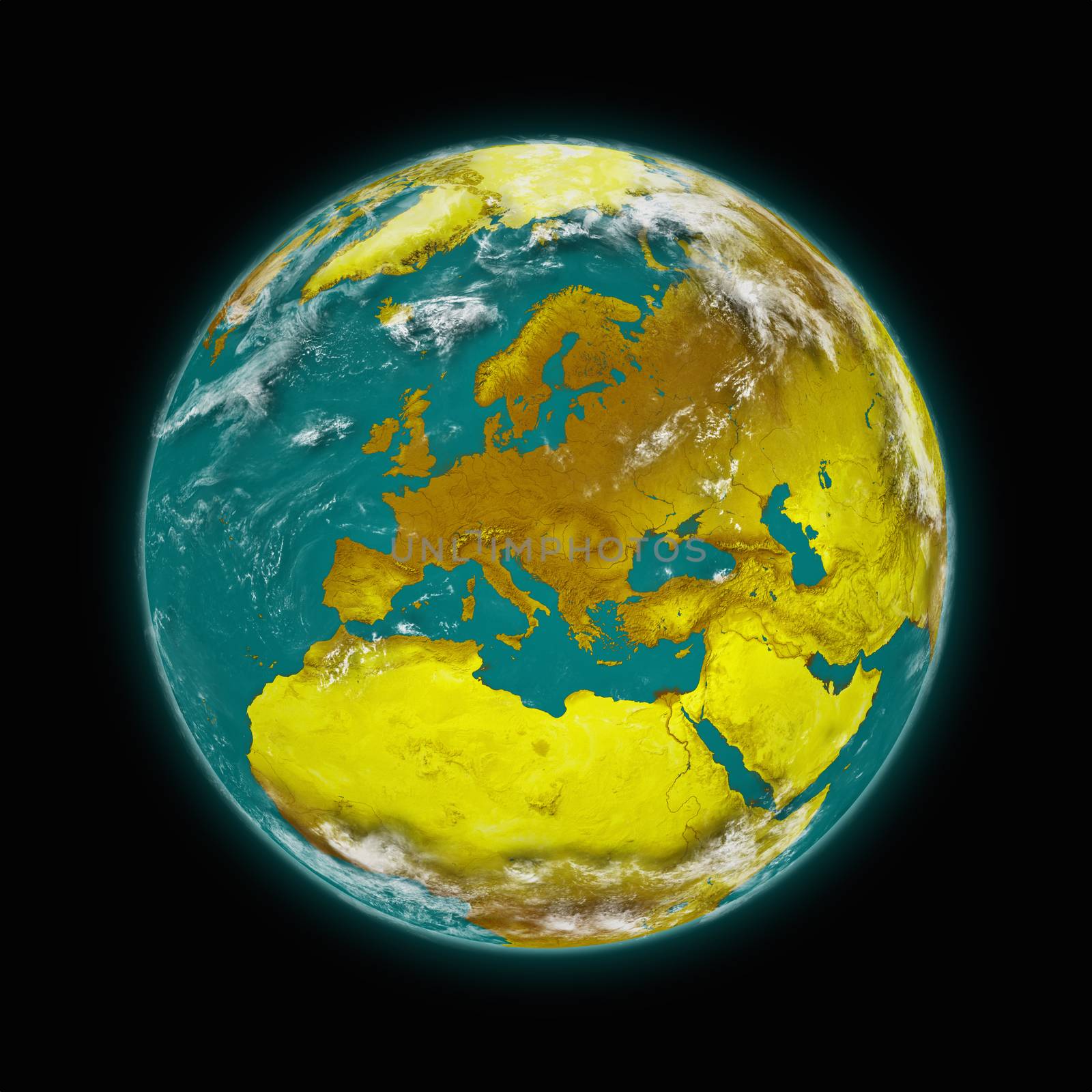 Europe on blue planet Earth isolated on black background. Highly detailed planet surface. Elements of this image furnished by NASA.