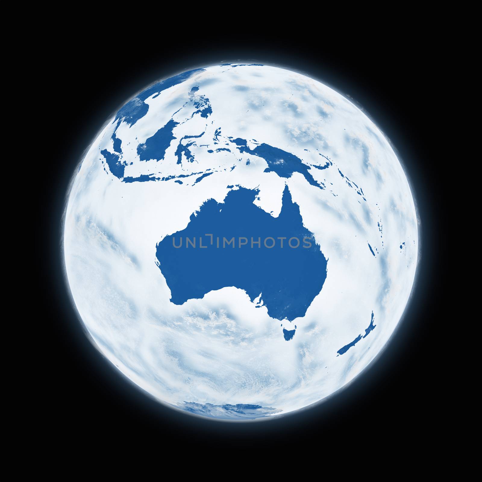 Australia on blue planet Earth isolated on black background. Highly detailed planet surface. Elements of this image furnished by NASA.