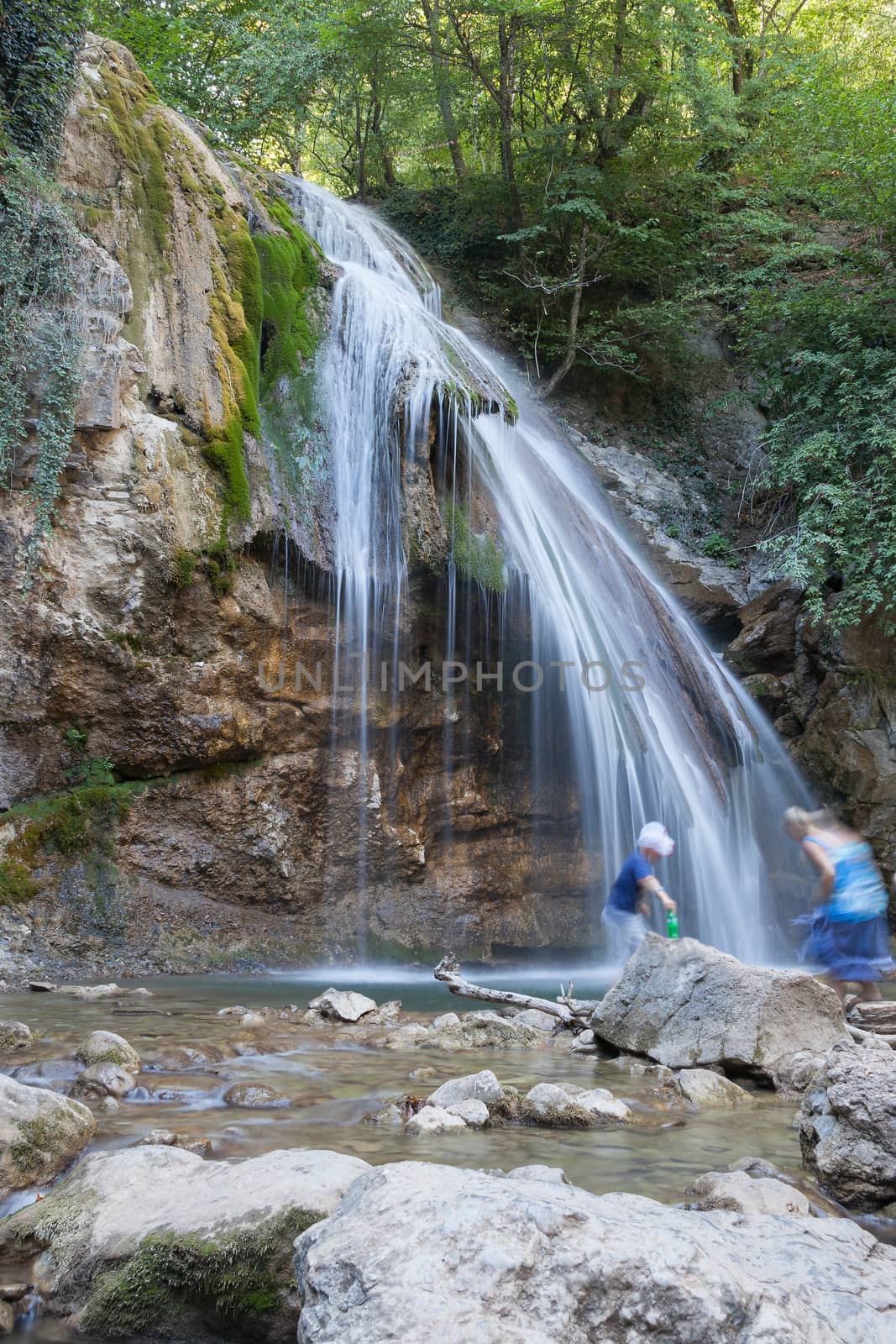 beautiful big falls Dzhur-Dzhur in the summer afternoon, Crimea, Russia