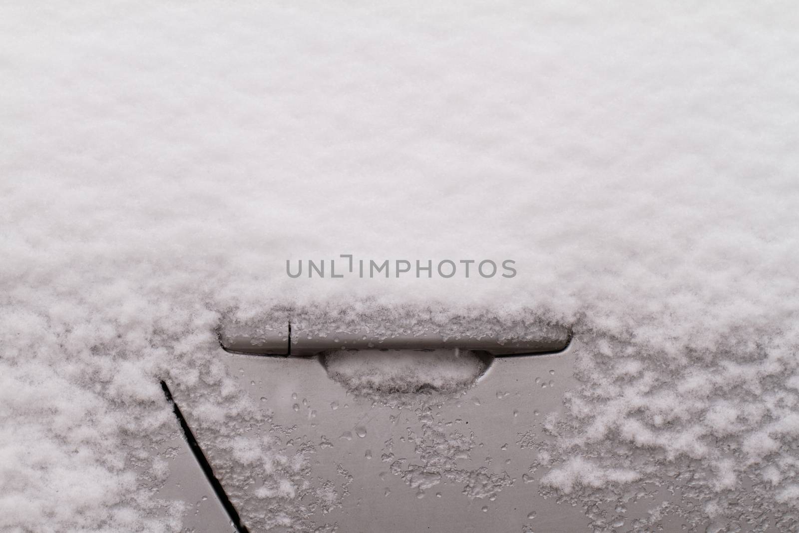 Photo of a snowy car's snowy door 
