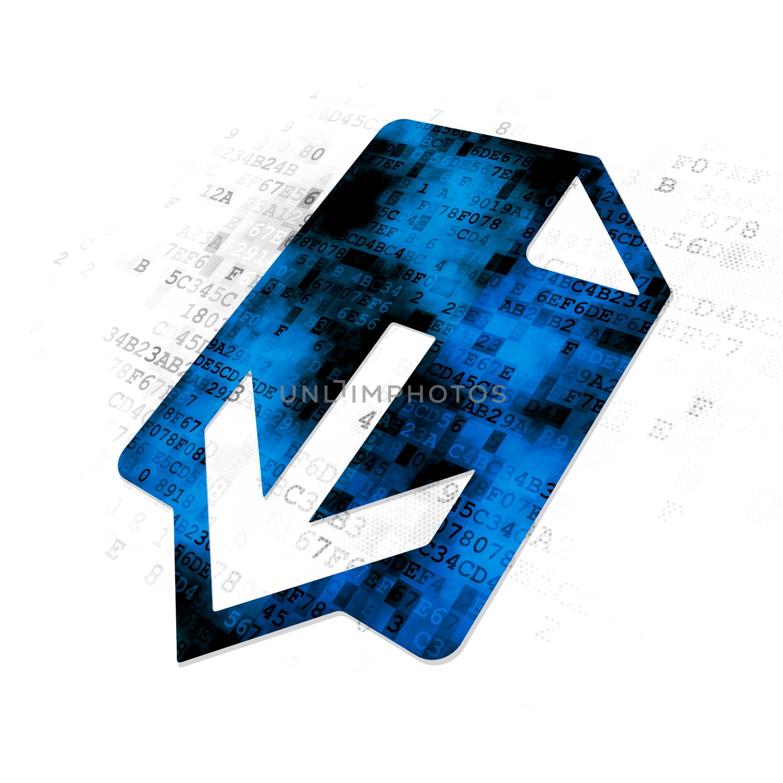 Web development concept: Pixelated blue Download icon on Digital background