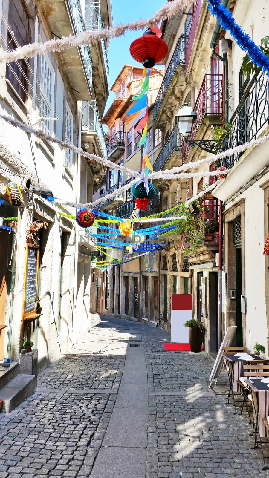 Old decorated street in Porto Portugal