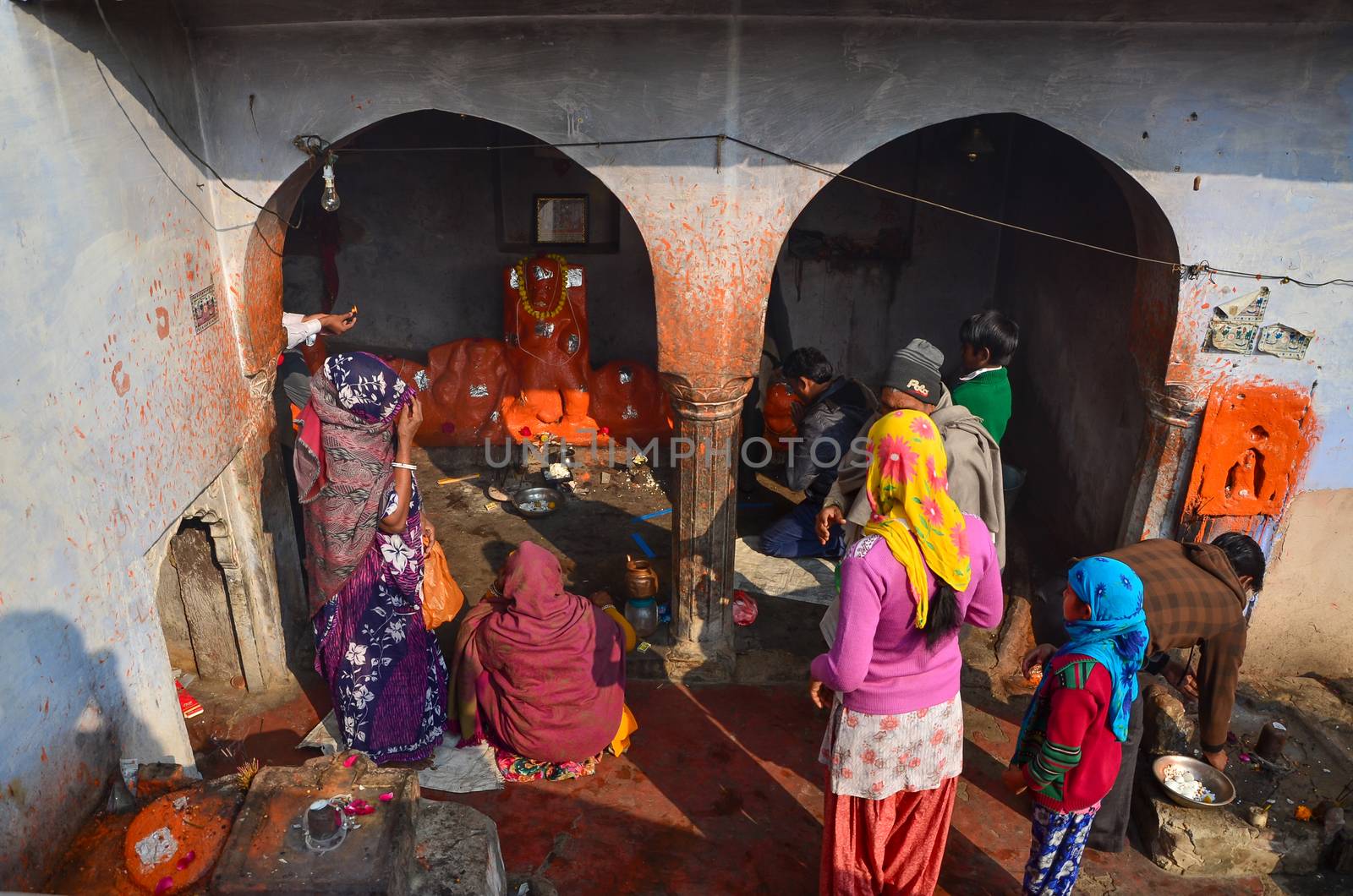Jaipur, India - December 30, 2014: Unknown indian people live in Chand Baori Stepwell, Jaipur, Rajasthan, India on December 30, 2014.