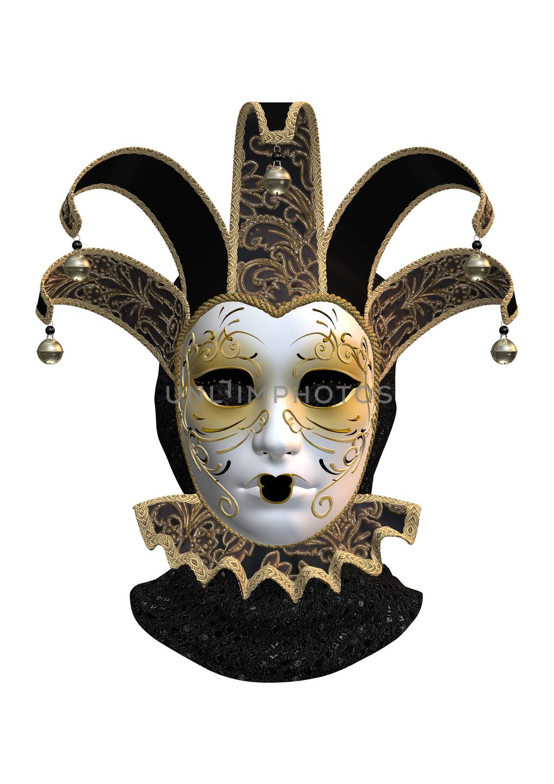 3D digital render of a Venetian mask isolated on white background