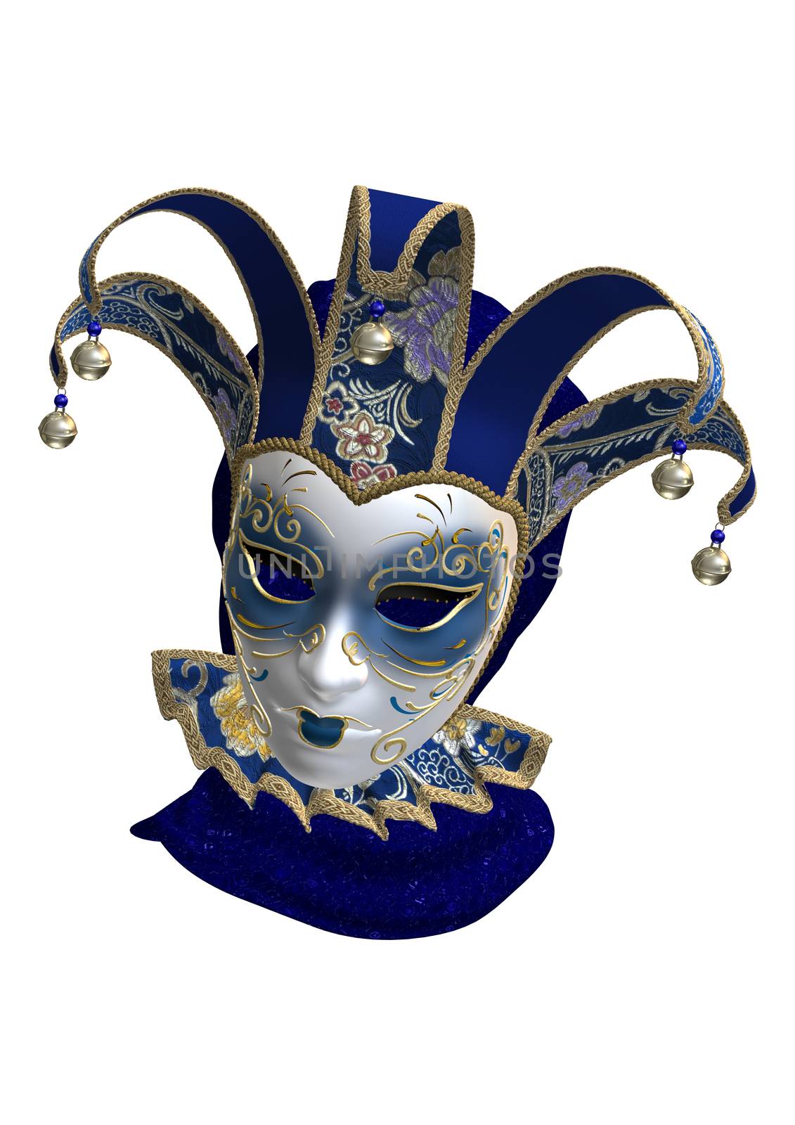 3D digital render of a blue Venetian mask isolated on white background