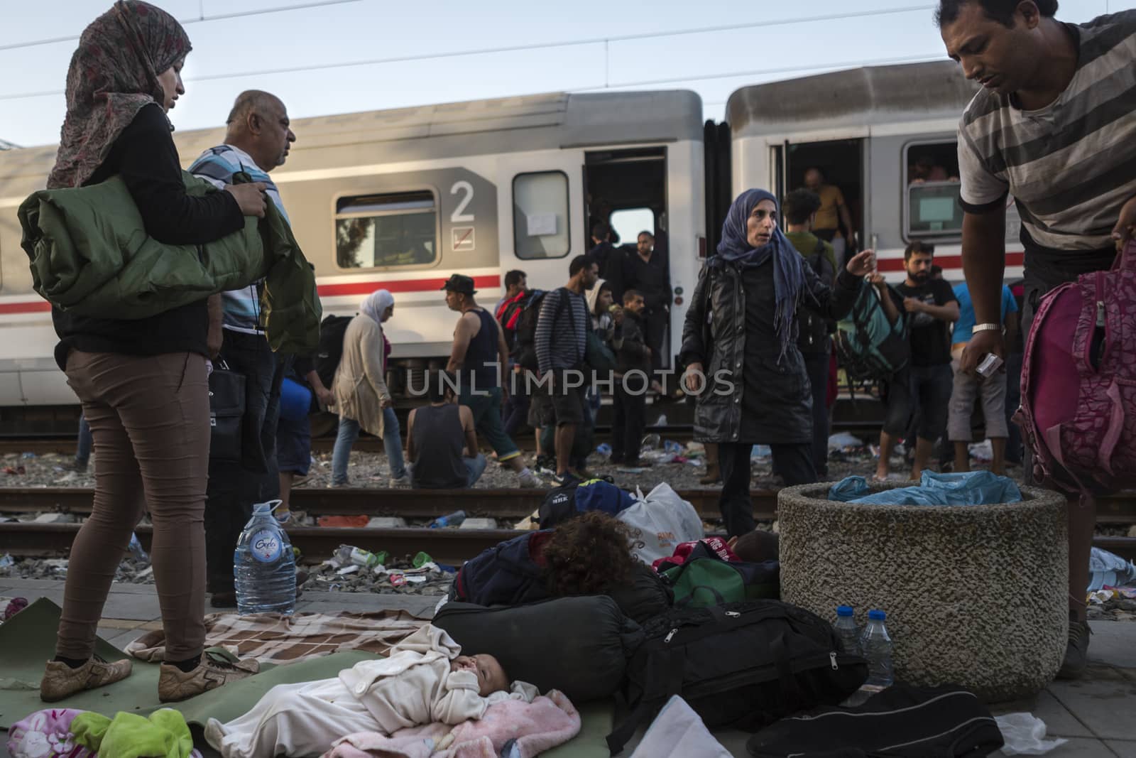 CROATIA, Tovarnik: Refugees gather at the railway station in Tovarnik, Croatia near the Serbian-border on September 18, 2015. Refugees are hoping to continue their journey to Germany and Northern Europe via Slovenia 