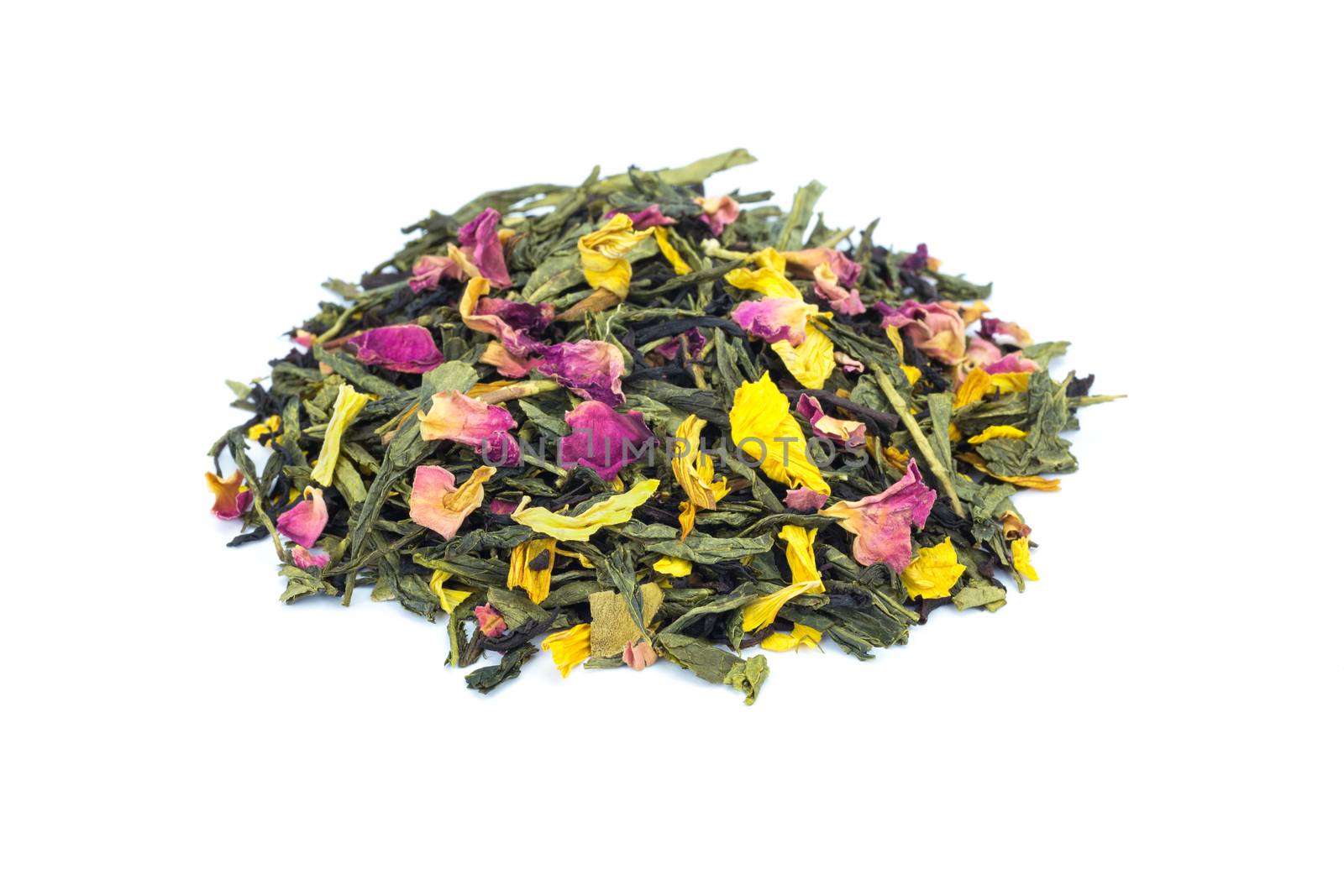 Heap of loose Emperor's 7 treasures tea on white by BenSchonewille