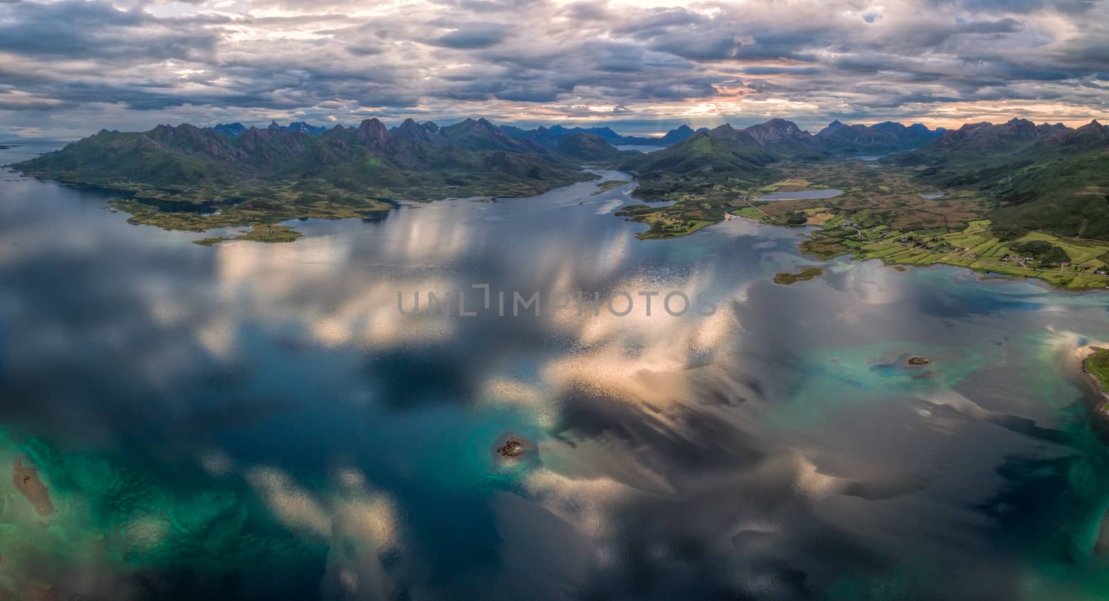 Scenic aerial panorama of Vesteralen island Langoya in Norway