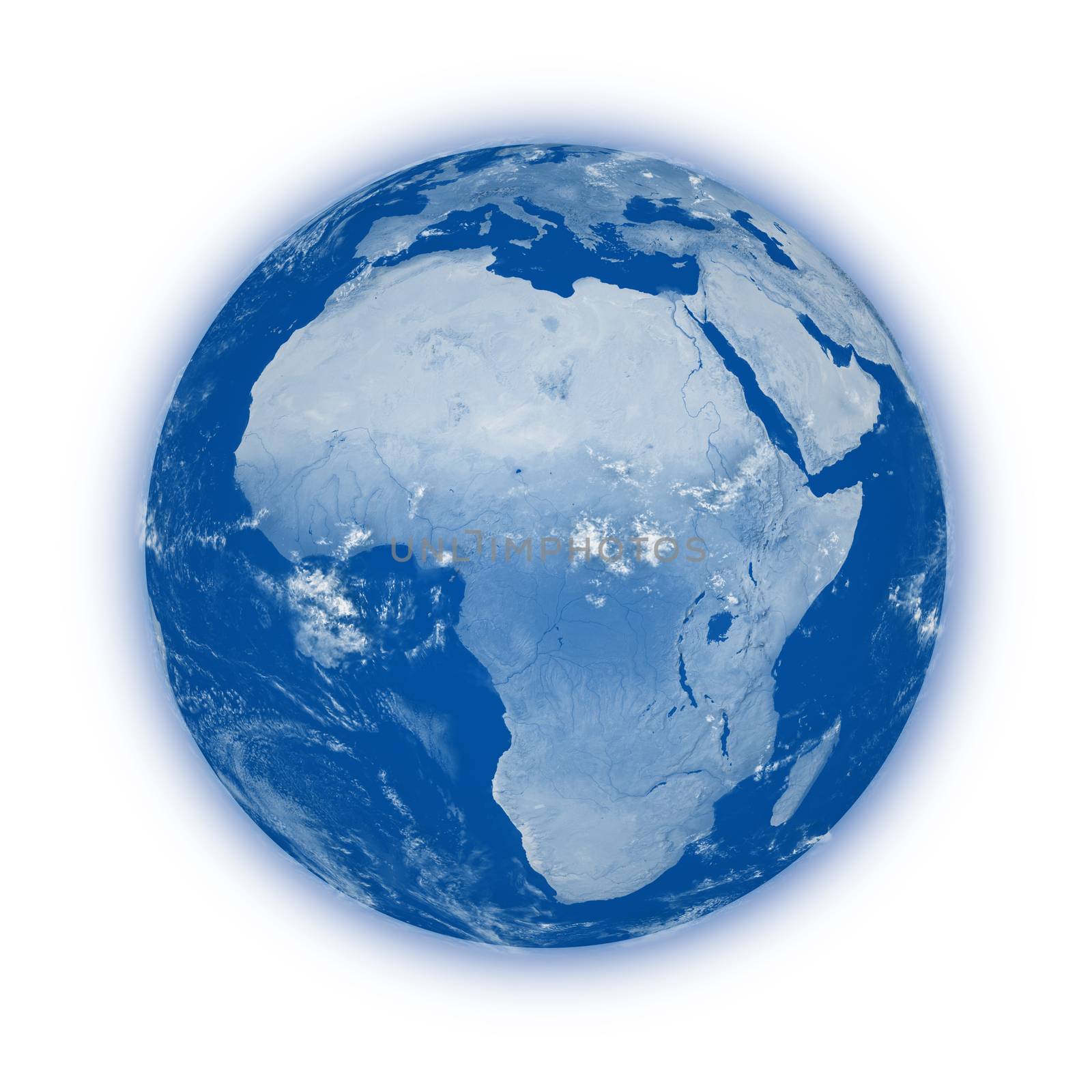 Africa on blue planet Earth isolated on white background. Highly detailed planet surface. Elements of this image furnished by NASA.