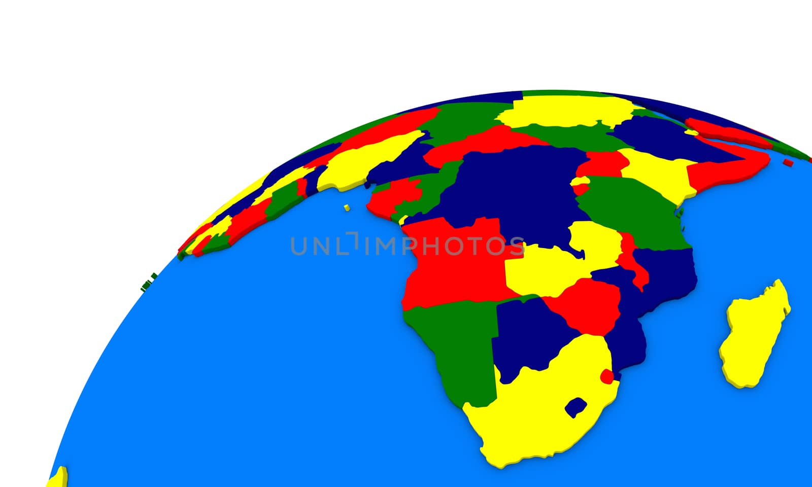 Political map of south Africa on globe