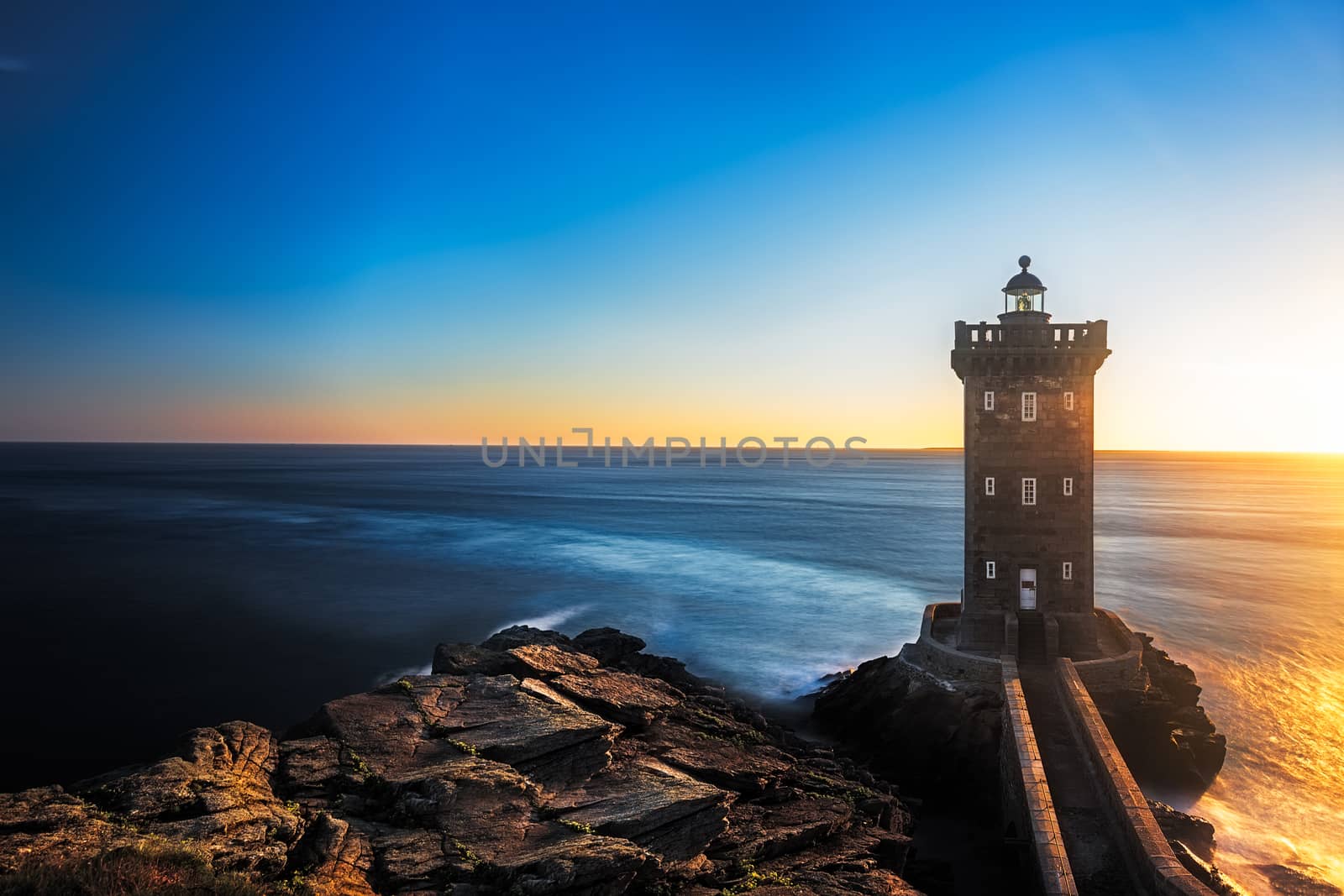 Kermorvan Lighthouse before sunset, Brittany, France