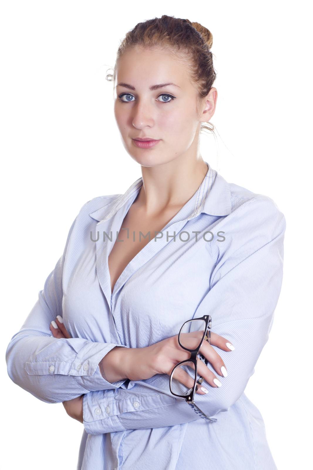 Attractive Young Business Woman Peering Over Her Glasses