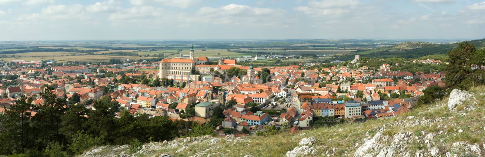 wide panorama of Mikulov, South Moravia, in the Czech Republic