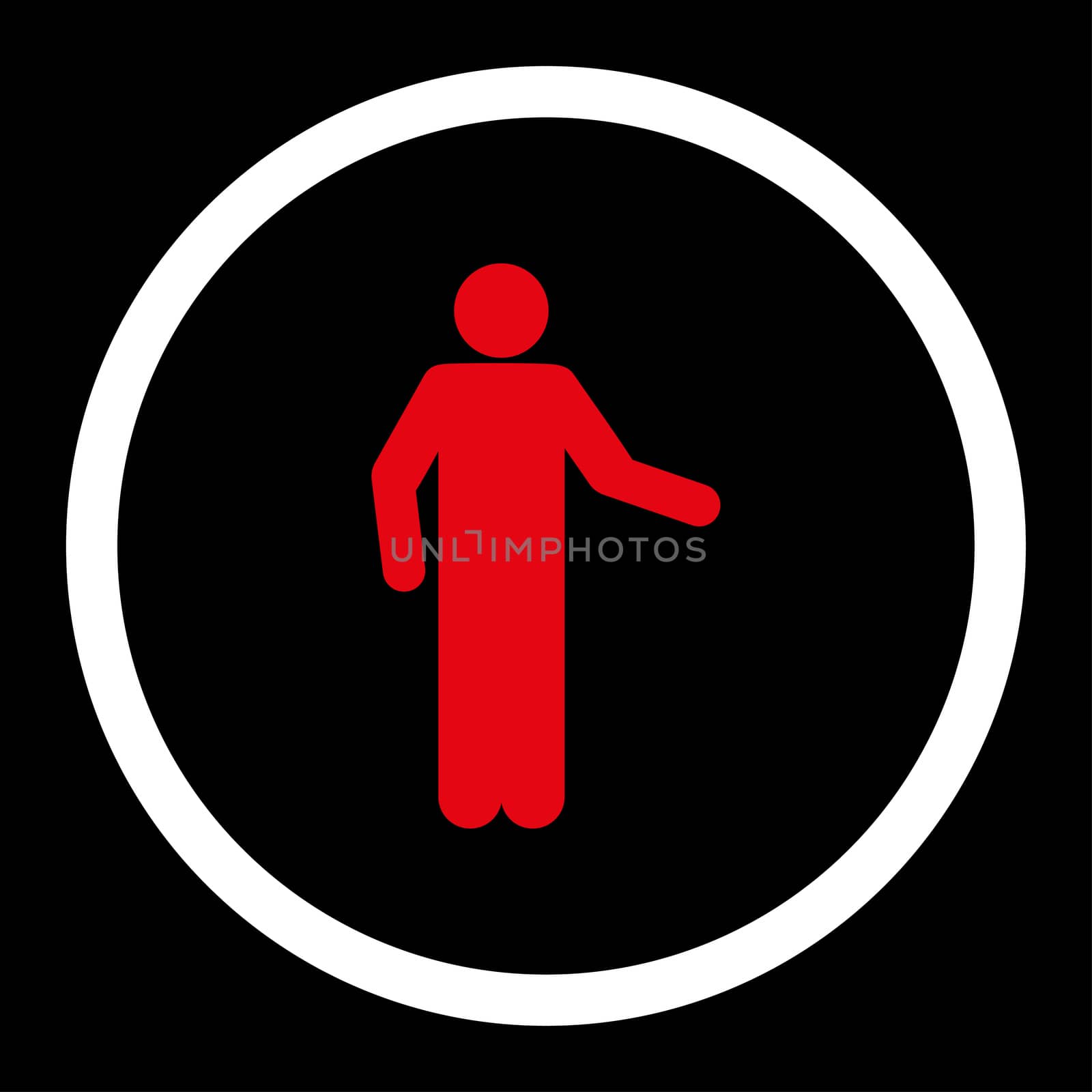 Invitation glyph icon. This rounded flat symbol is drawn with red and white colors on a black background.