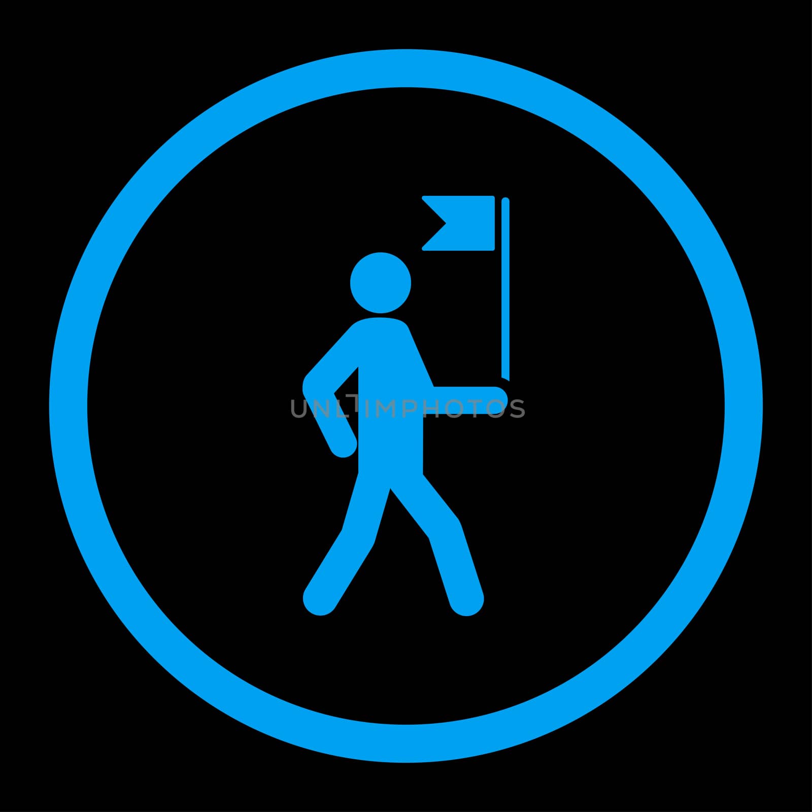 Guide glyph icon. This rounded flat symbol is drawn with blue color on a black background.