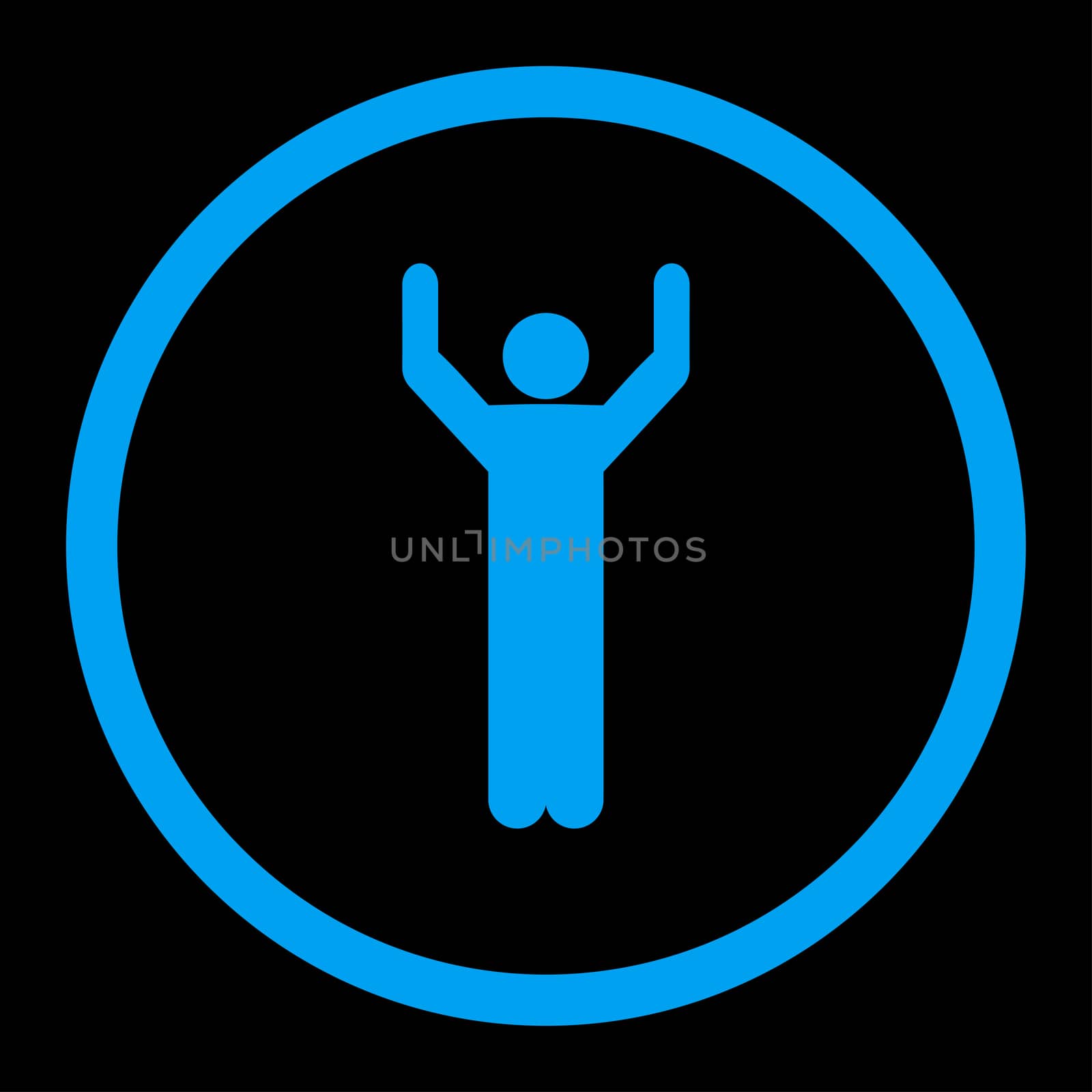 Hands up glyph icon. This rounded flat symbol is drawn with blue color on a black background.