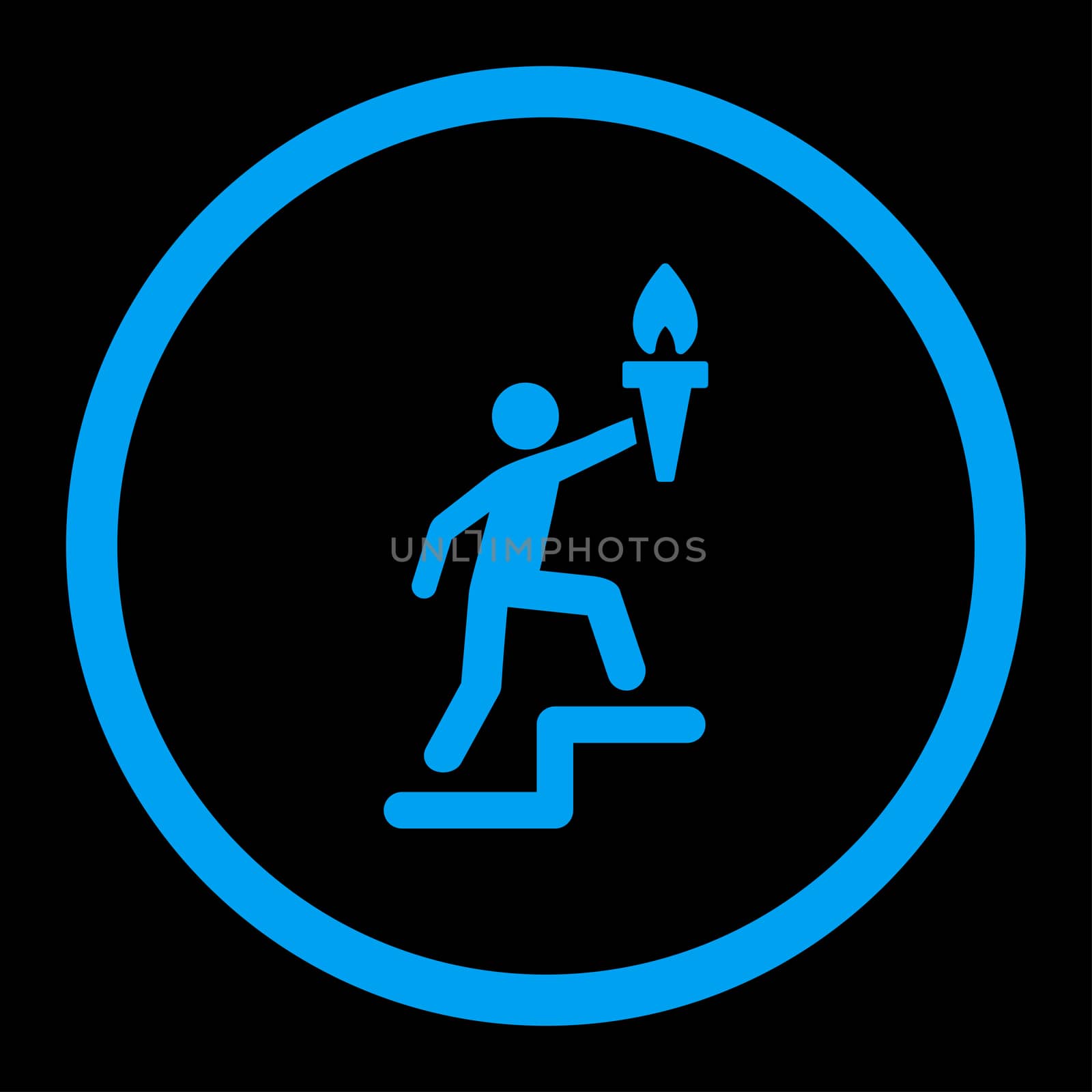 Leader glyph icon. This rounded flat symbol is drawn with blue color on a black background.