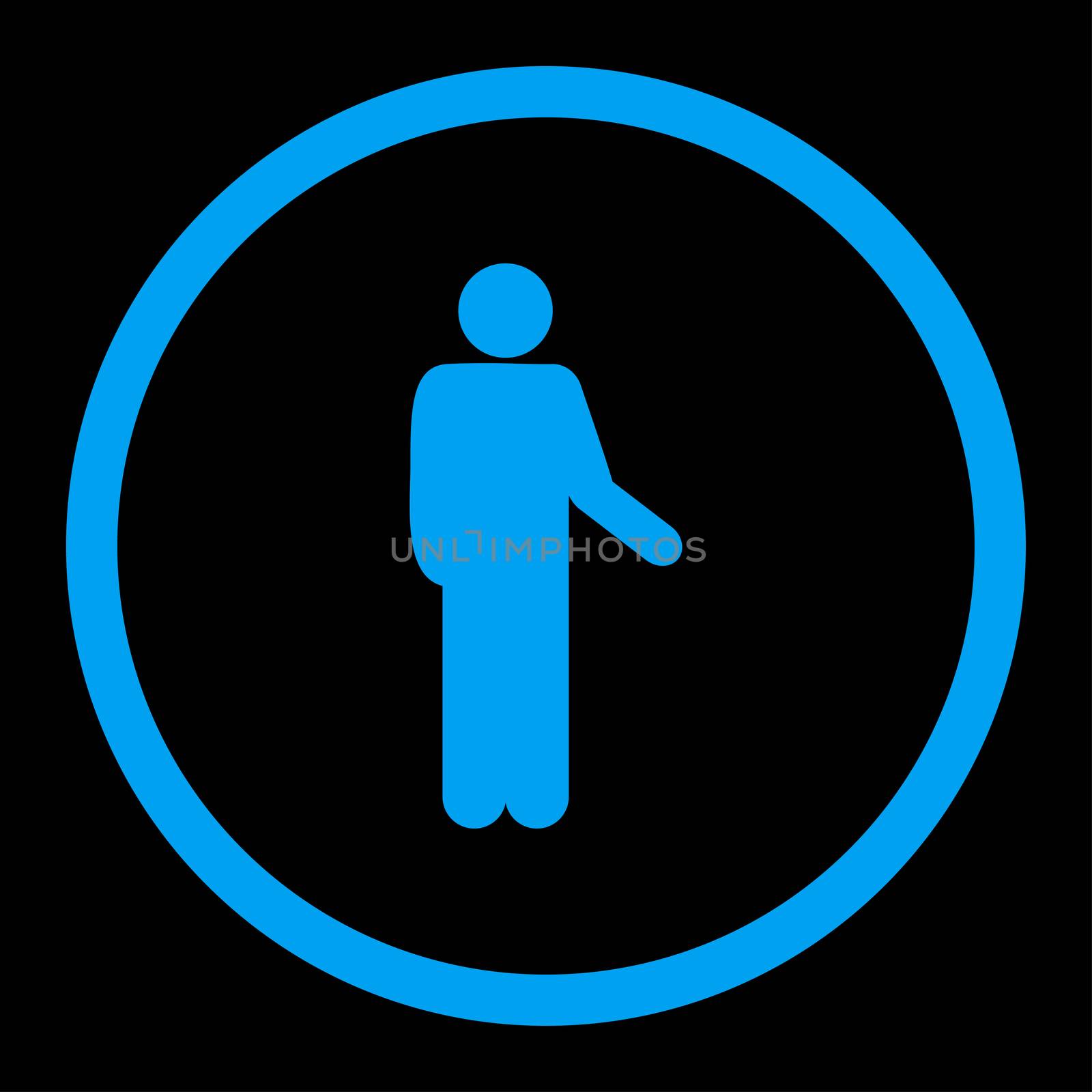 Relax glyph icon. This rounded flat symbol is drawn with blue color on a black background.