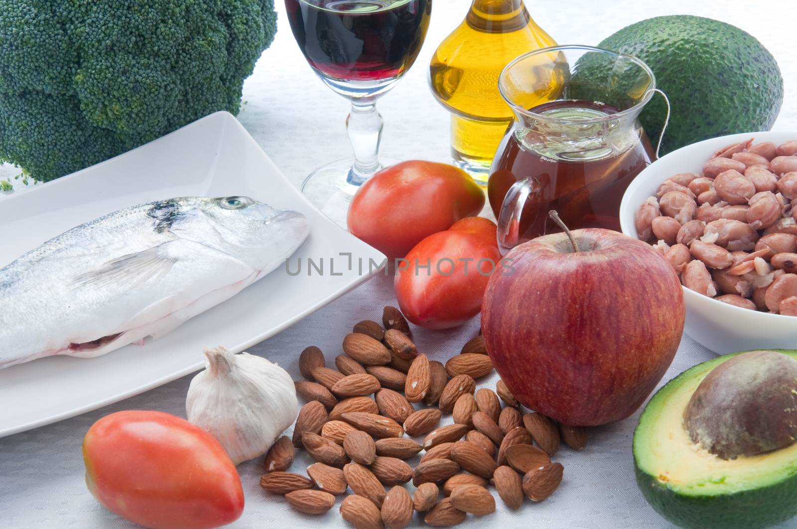 10 foods to lower cholesterol : tea , avocado , fruit , vegetables,walnuts , almonds , fish , wine