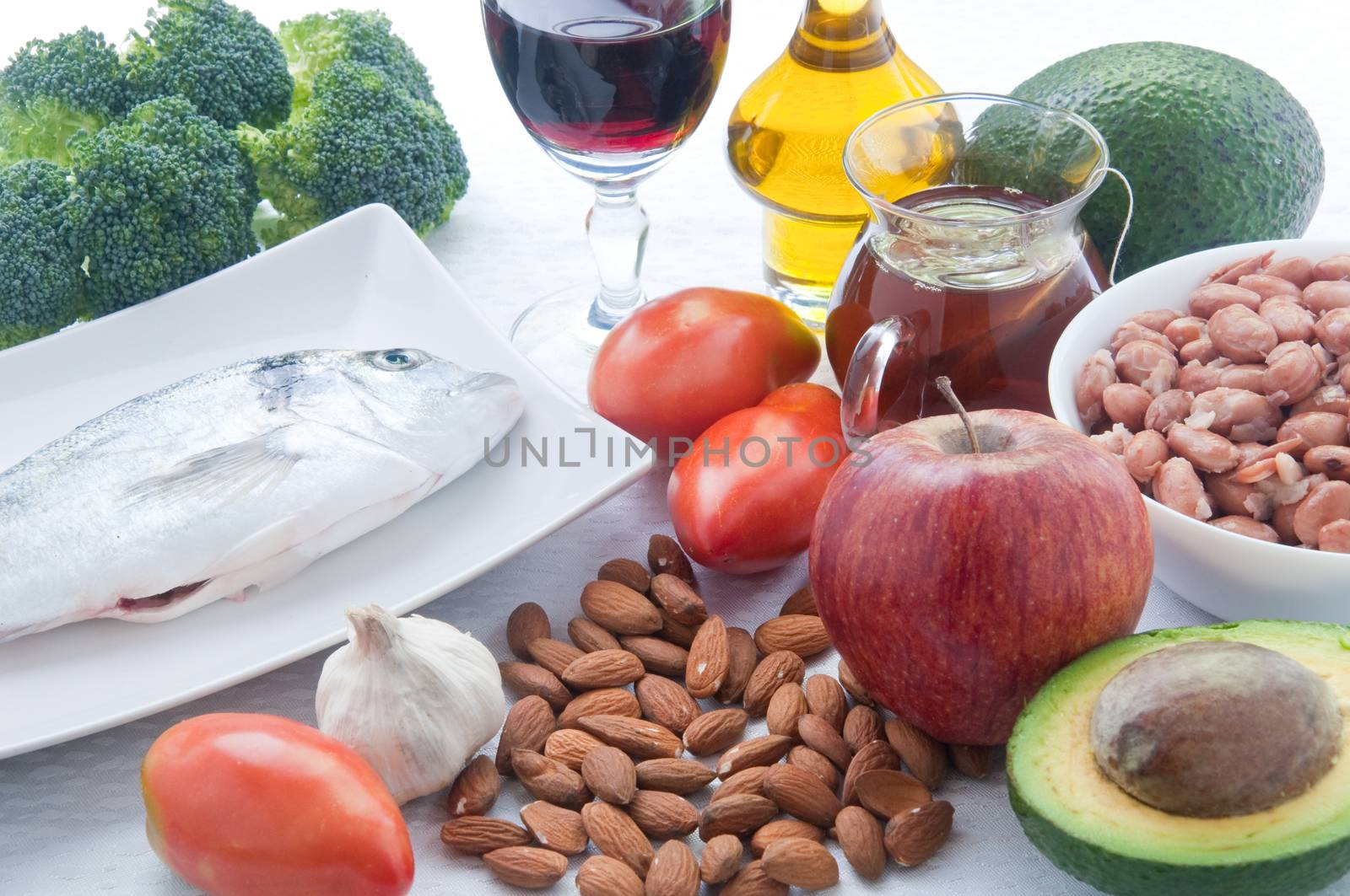 10 foods to lower cholesterol : tea , avocado , fruit , vegetables,walnuts , almonds , fish , wine