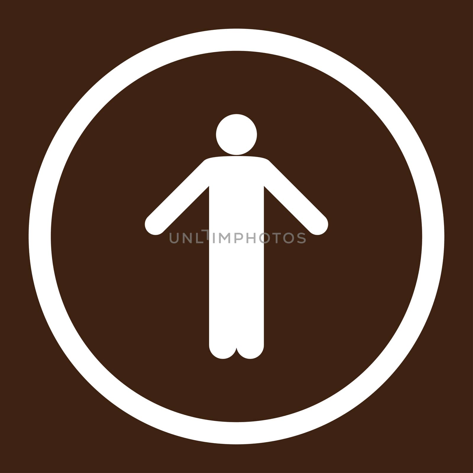Ignorance glyph icon. This rounded flat symbol is drawn with white color on a brown background.