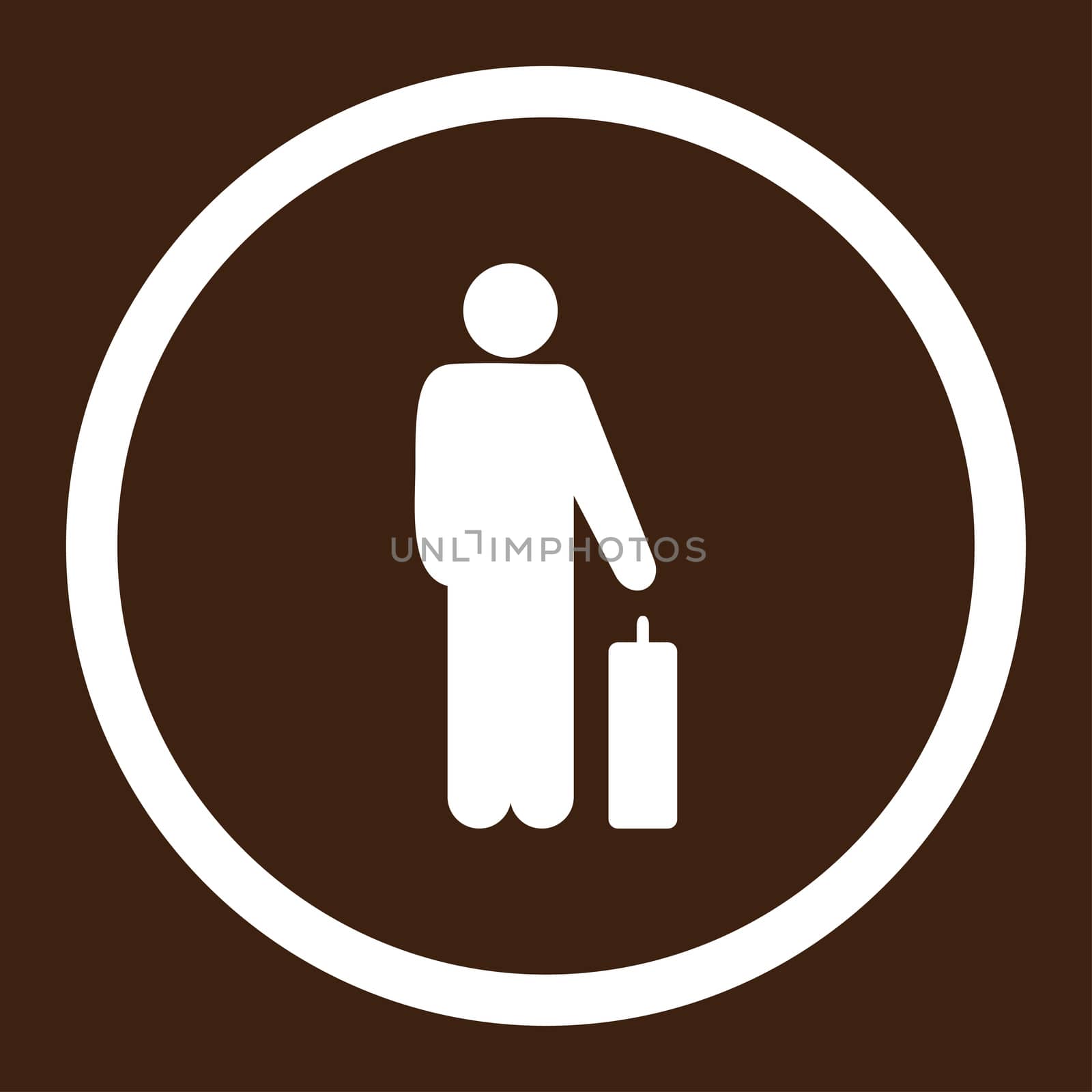 Passenger glyph icon. This rounded flat symbol is drawn with white color on a brown background.