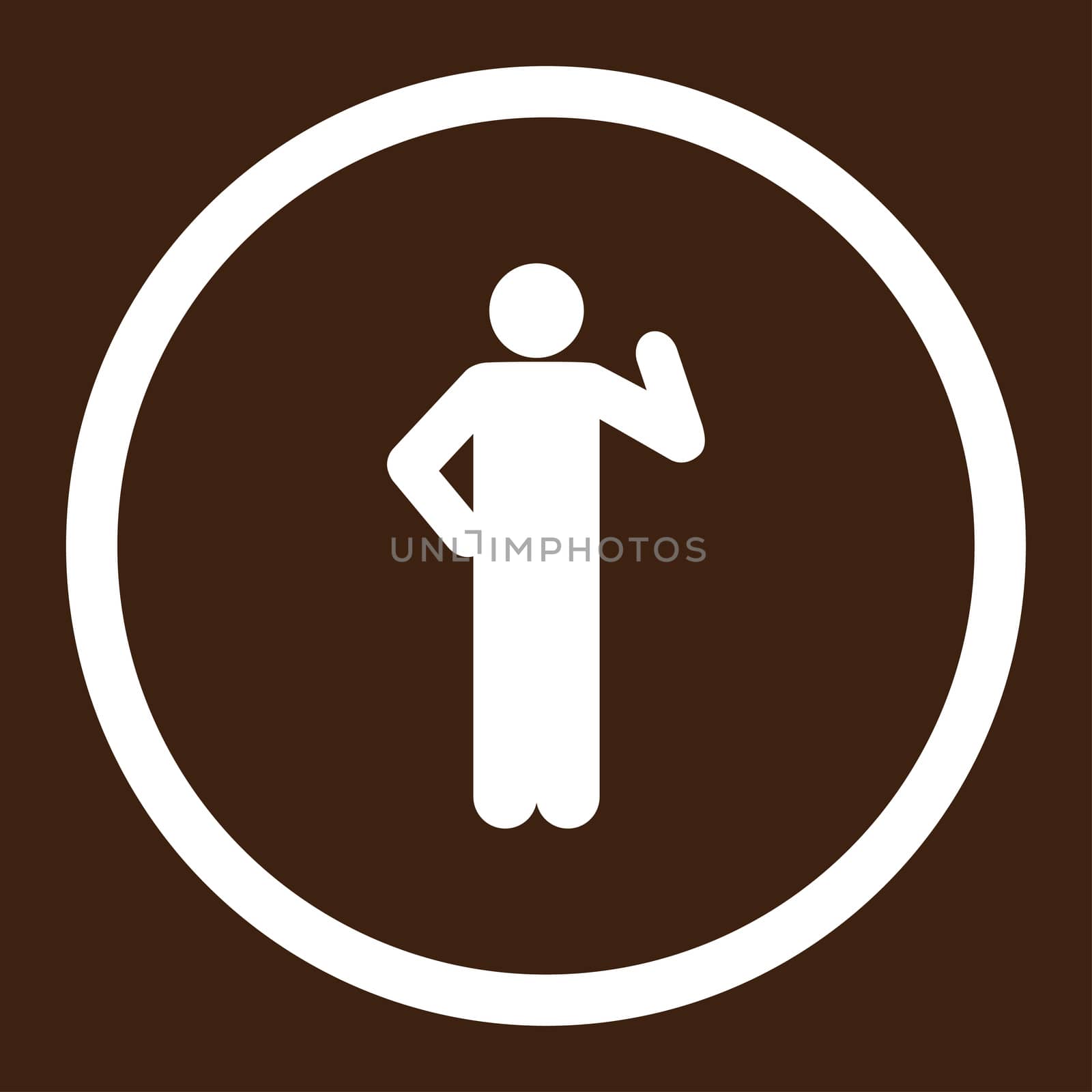 Proposal glyph icon. This rounded flat symbol is drawn with white color on a brown background.