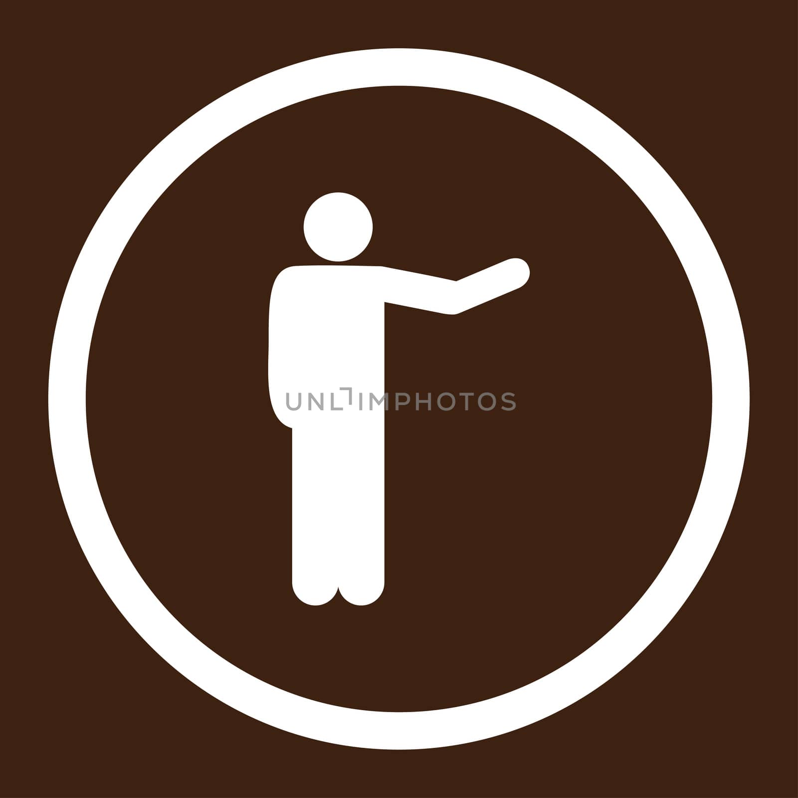 Show glyph icon. This rounded flat symbol is drawn with white color on a brown background.