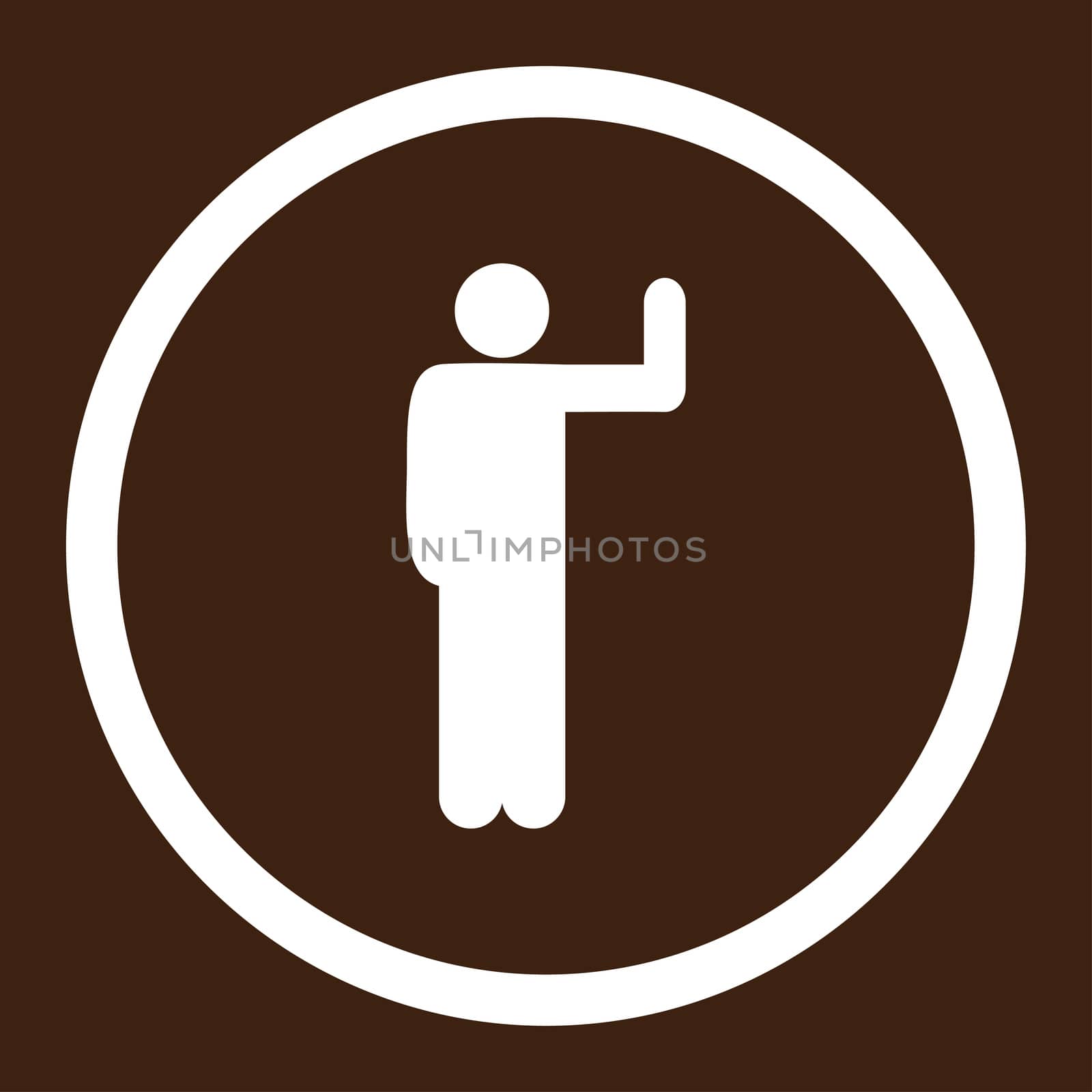 Vote glyph icon. This rounded flat symbol is drawn with white color on a brown background.