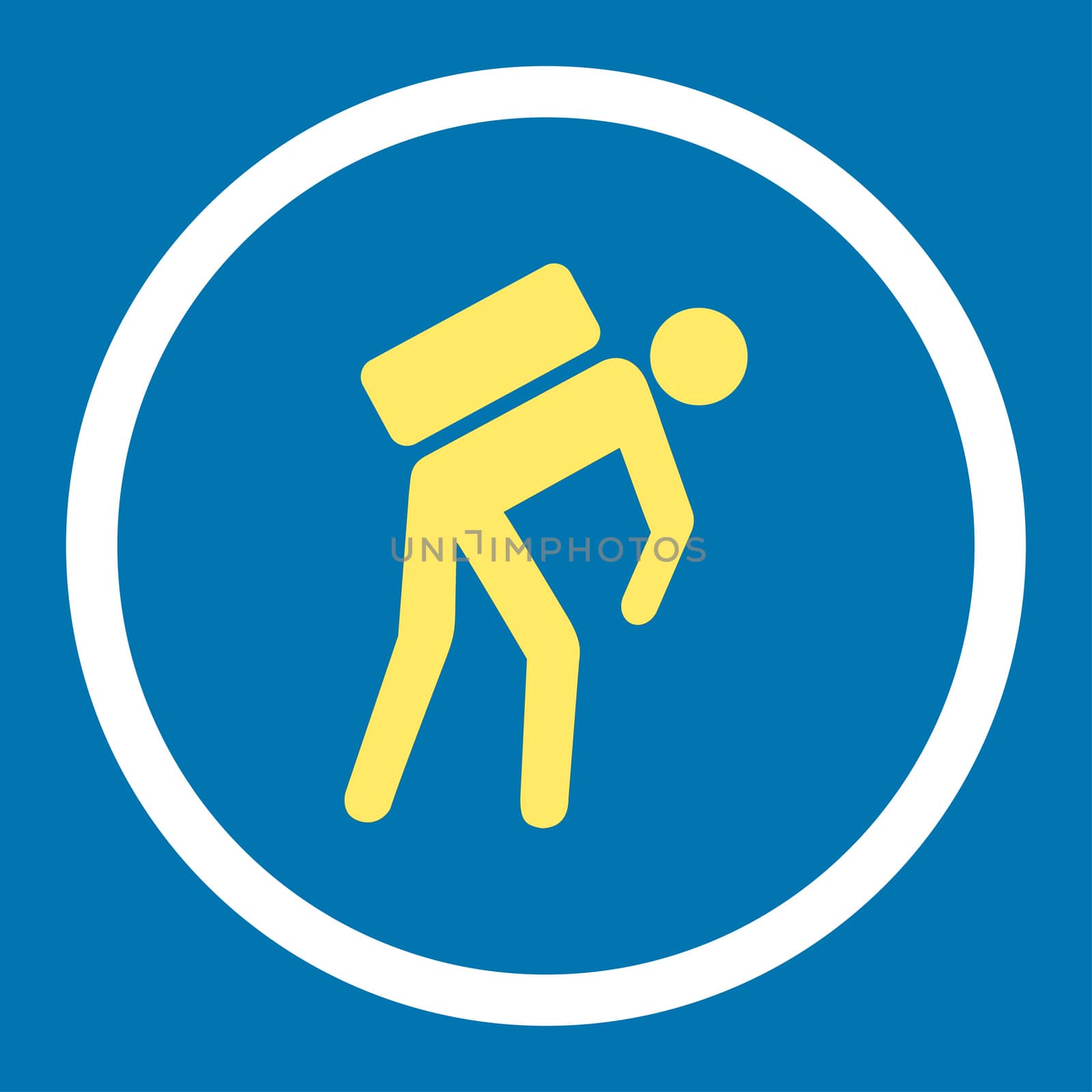 Courier glyph icon. This rounded flat symbol is drawn with yellow and white colors on a blue background.