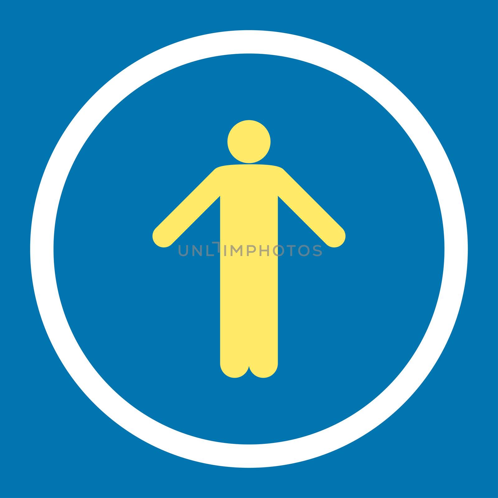 Ignorance glyph icon. This rounded flat symbol is drawn with yellow and white colors on a blue background.