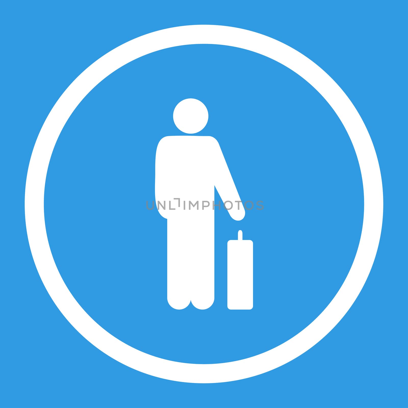 Passenger glyph icon. This rounded flat symbol is drawn with white color on a blue background.