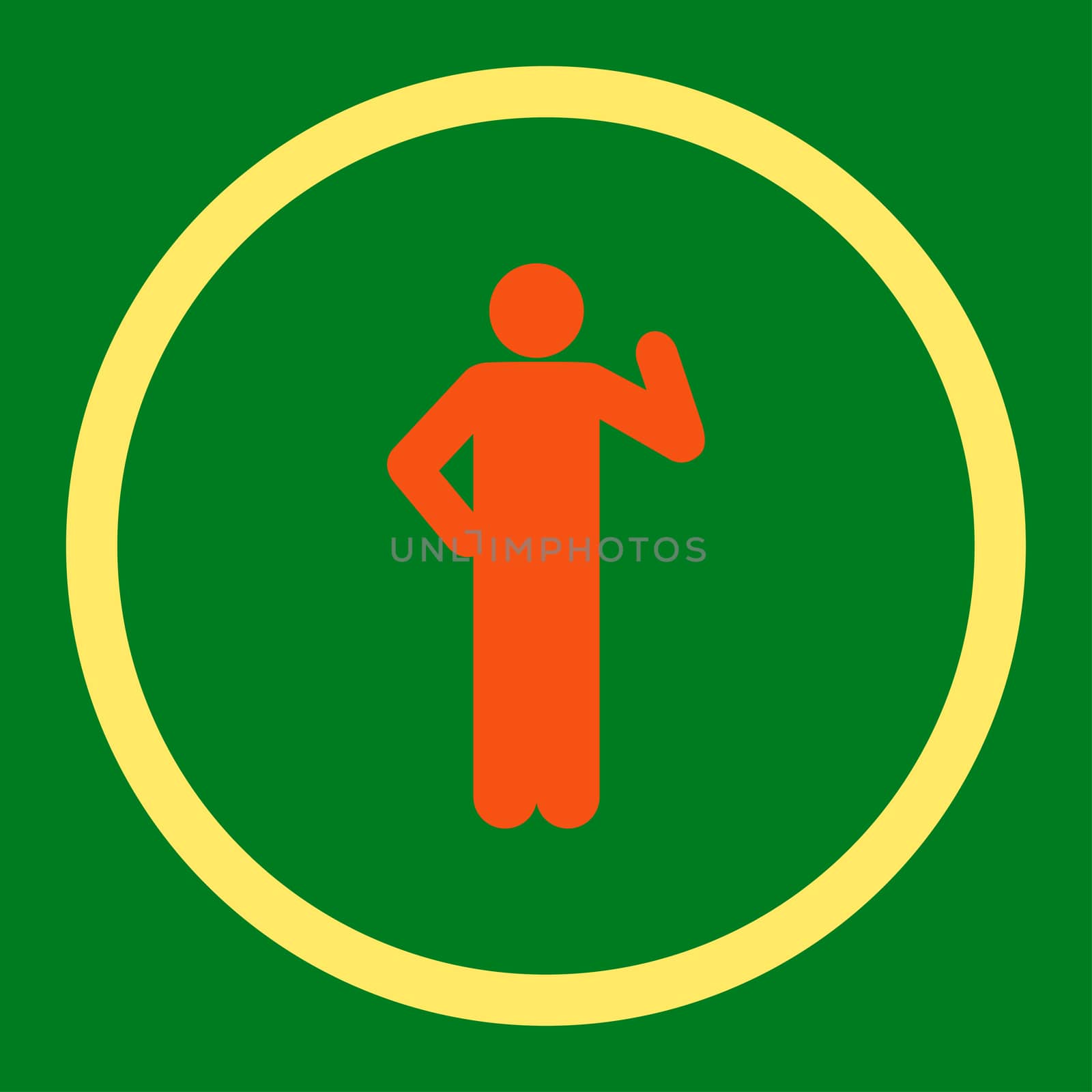 Proposal glyph icon. This rounded flat symbol is drawn with orange and yellow colors on a green background.