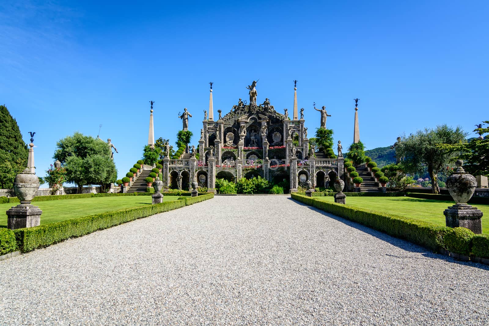 Isola Bella is located in the middle of Lake Maggiore you can get with liners or private just 5 minutes off the town of Stresa. 
The island owes its fame to the Borromeo family who built a magnificent palace with a beautiful garden.