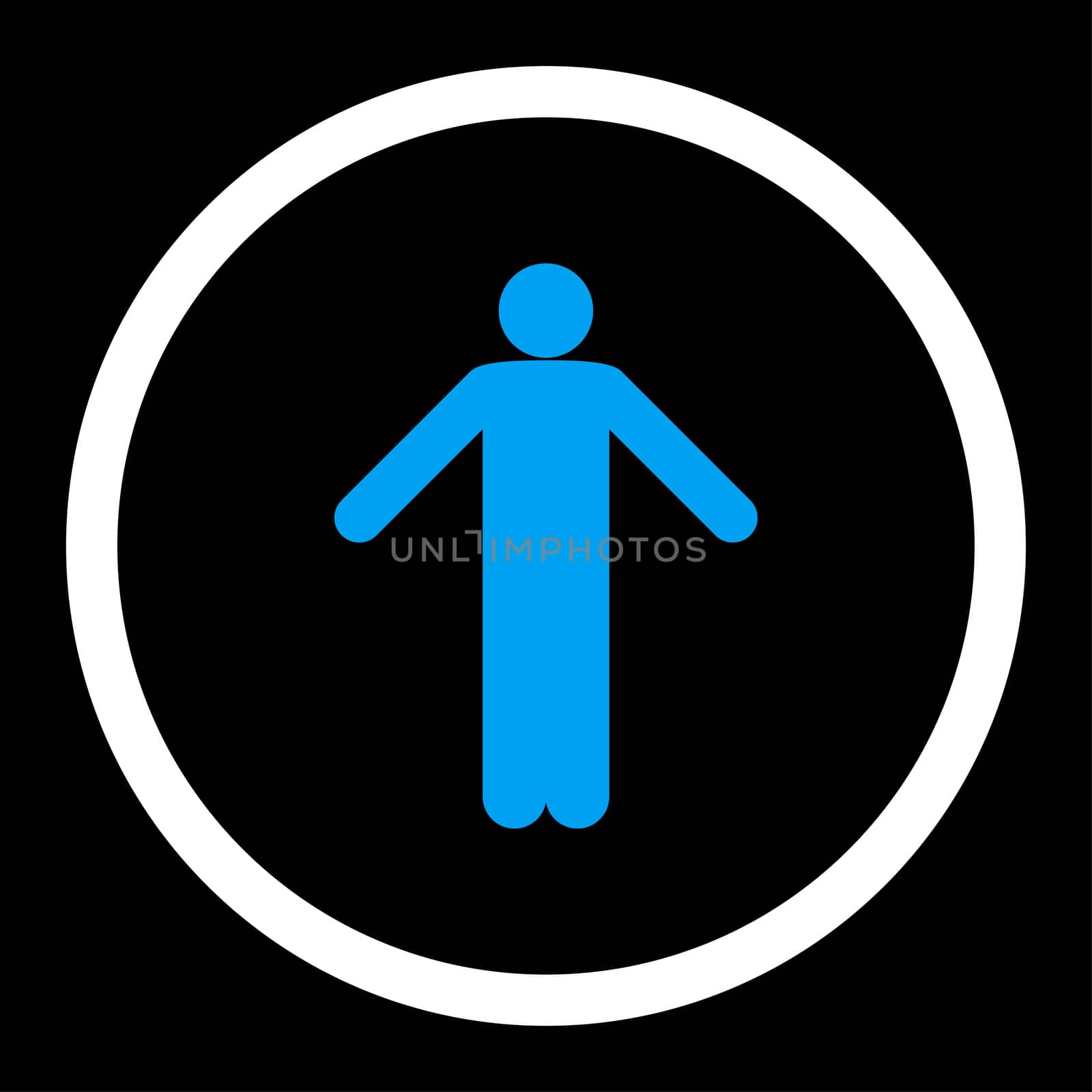 Ignorance glyph icon. This rounded flat symbol is drawn with blue and white colors on a black background.