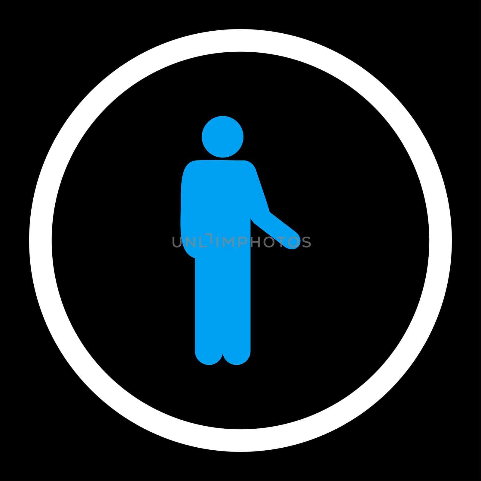 Relax glyph icon. This rounded flat symbol is drawn with blue and white colors on a black background.