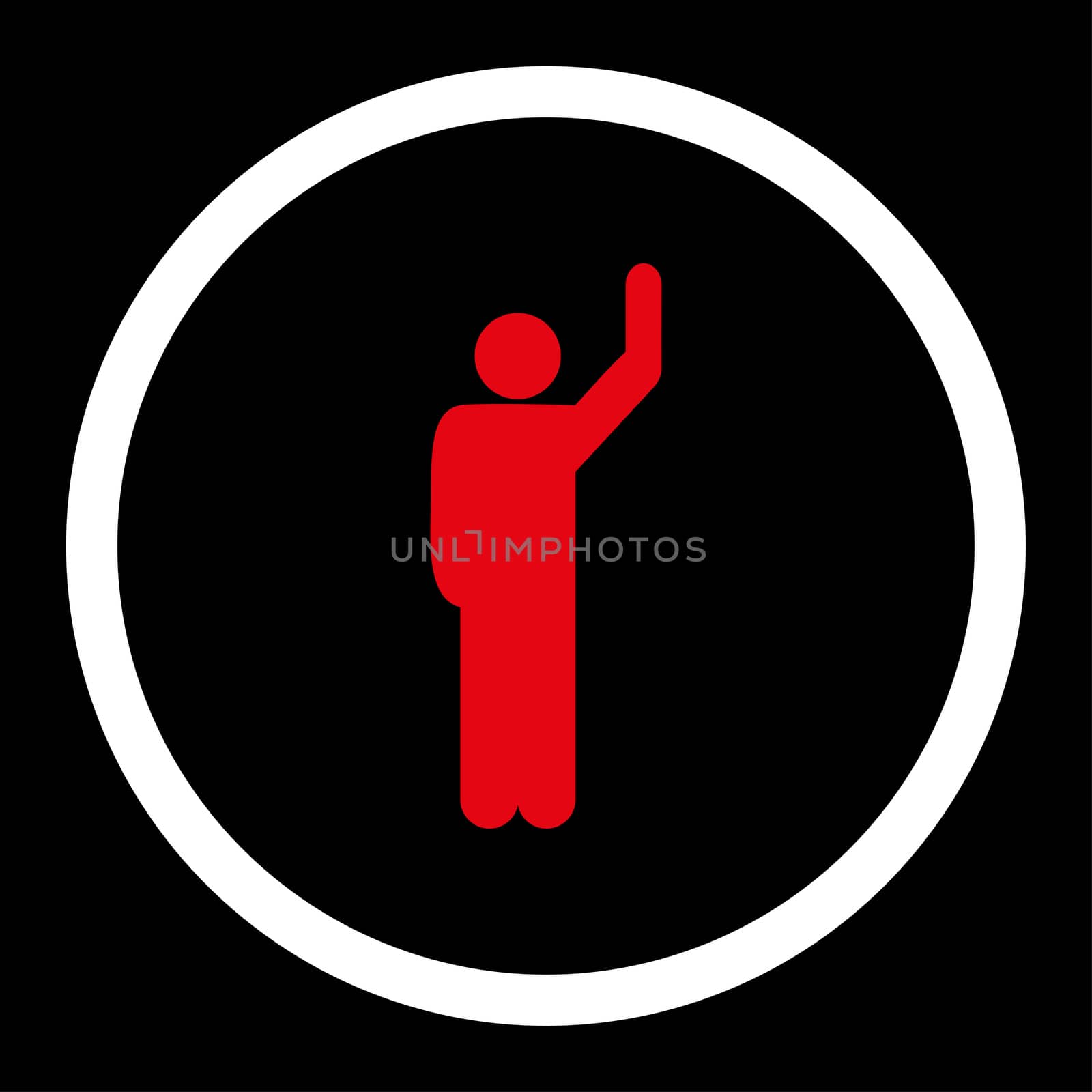 Hitchhike glyph icon. This rounded flat symbol is drawn with red and white colors on a black background.