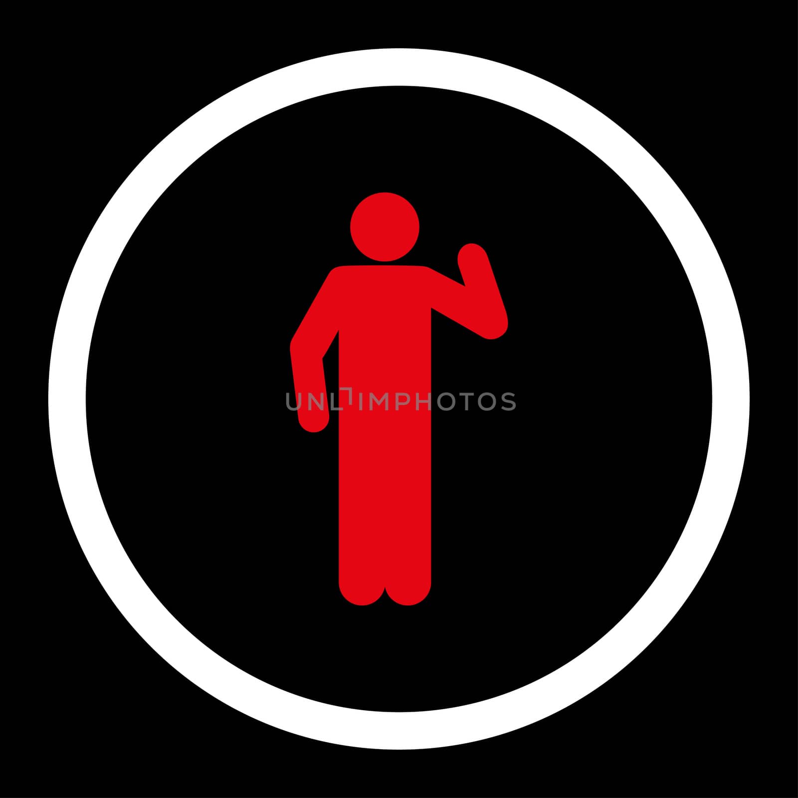 Opinion glyph icon. This rounded flat symbol is drawn with red and white colors on a black background.