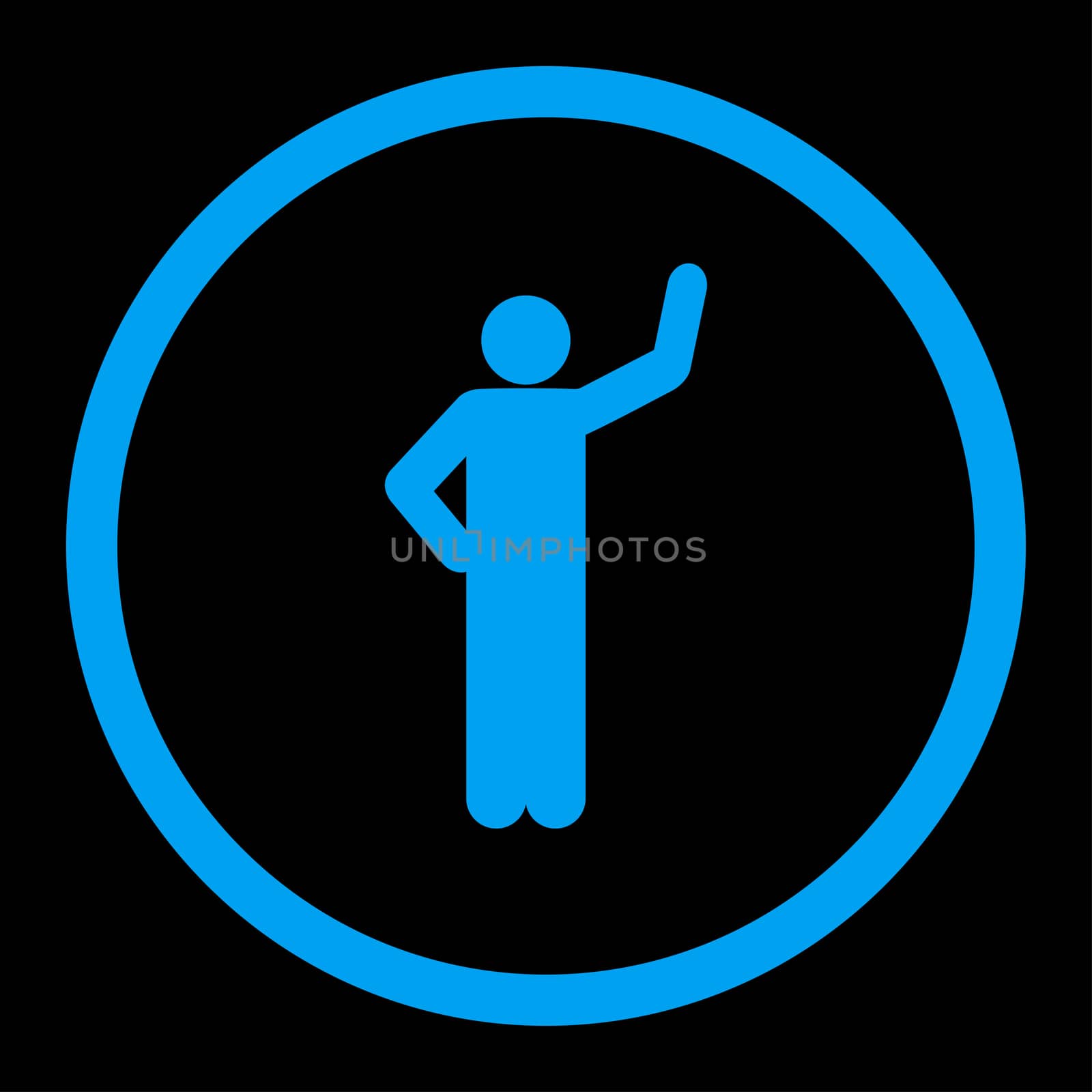 Assurance glyph icon. This rounded flat symbol is drawn with blue color on a black background.